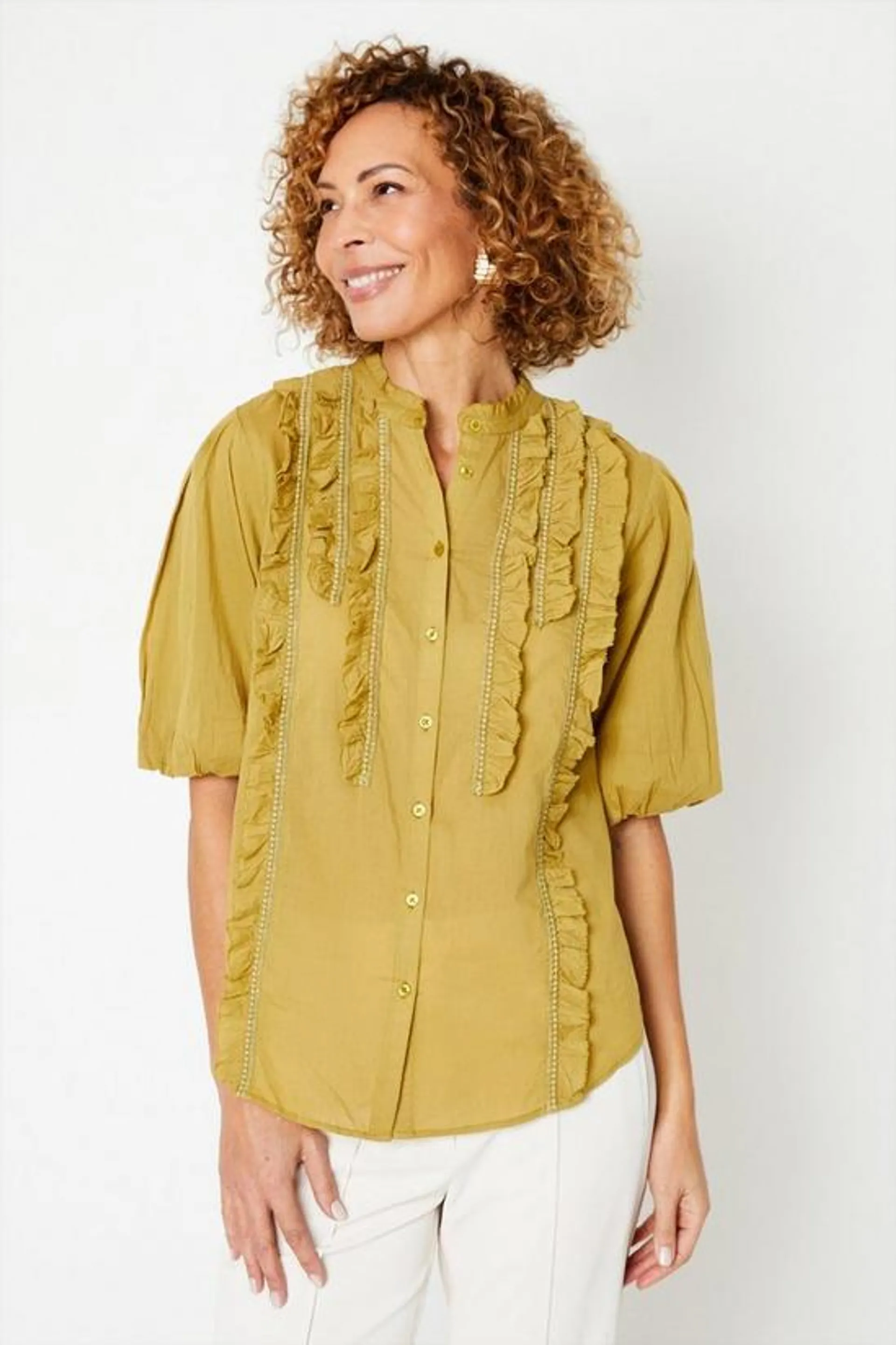 Ric Rac Trim Puff Sleeve Blouse