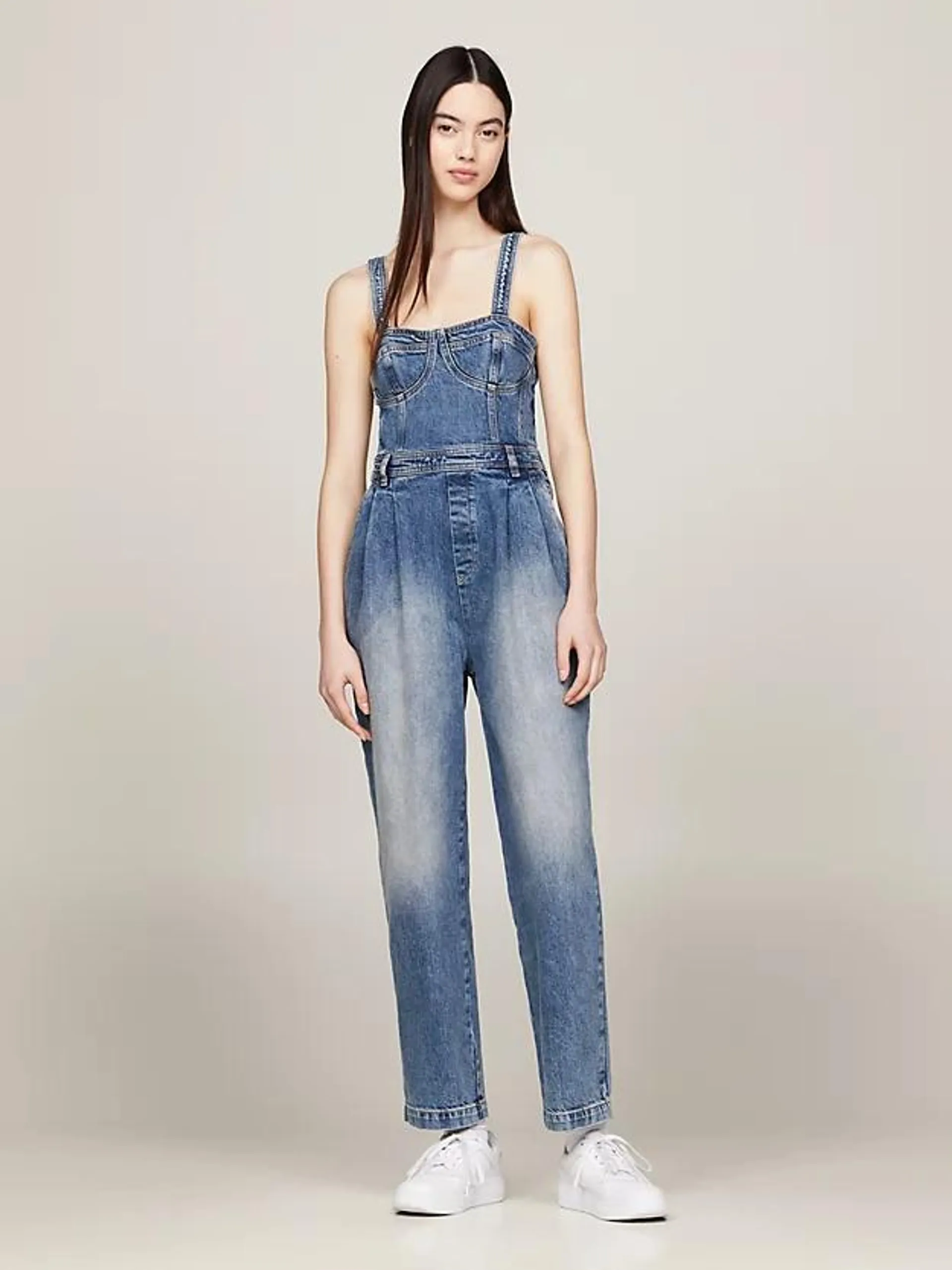 Slim Fit Bustier Denim Jumpsuit