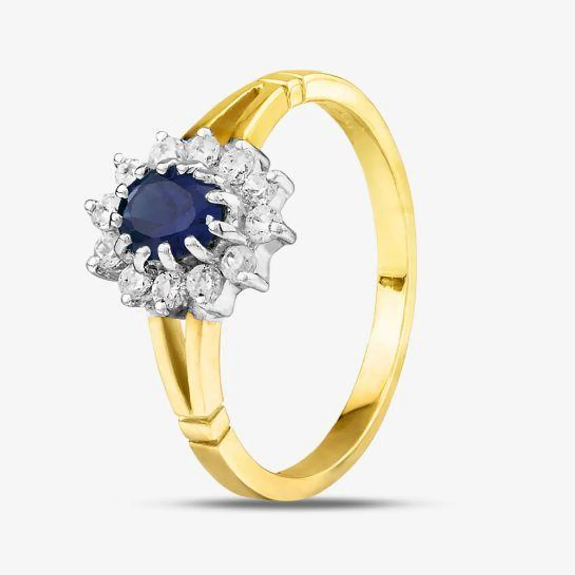 9ct Yellow Gold Blue & Clear Crystal Cluster Ring DIV006B