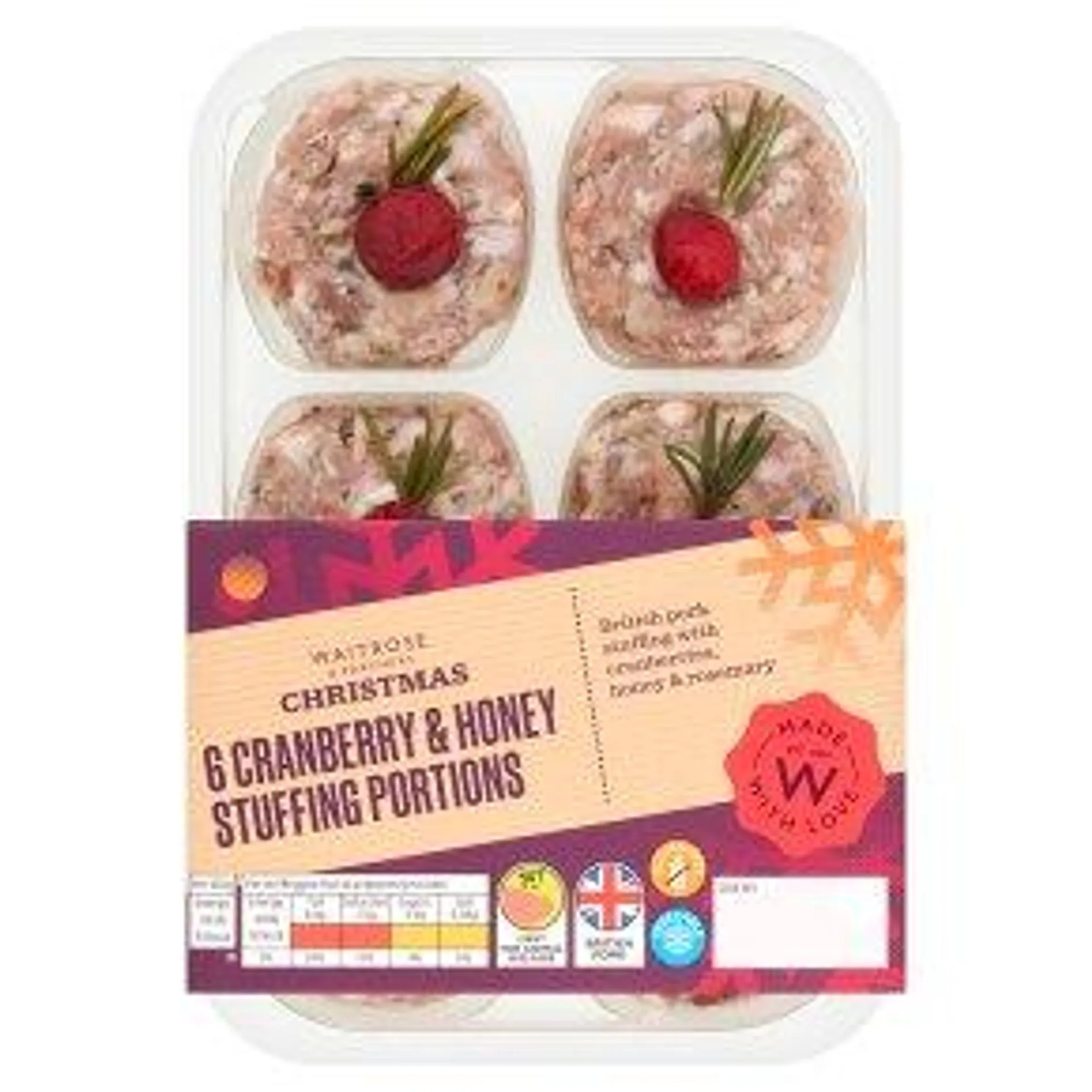 Waitrose Christmas 6 Cranberry & Honey Stuffing Portions