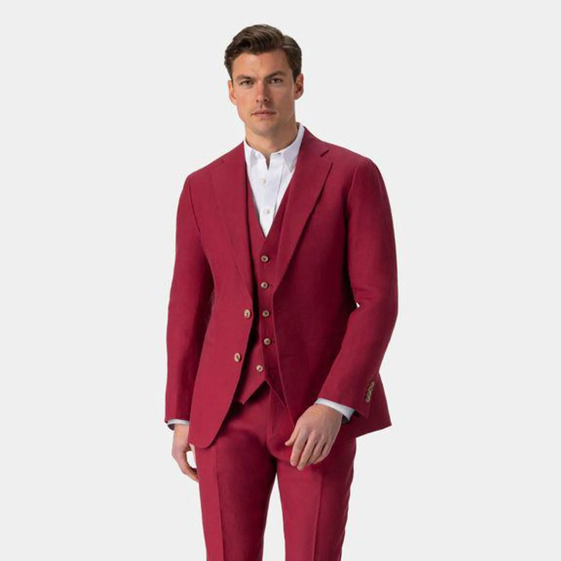Raspberry red three-piece suit
