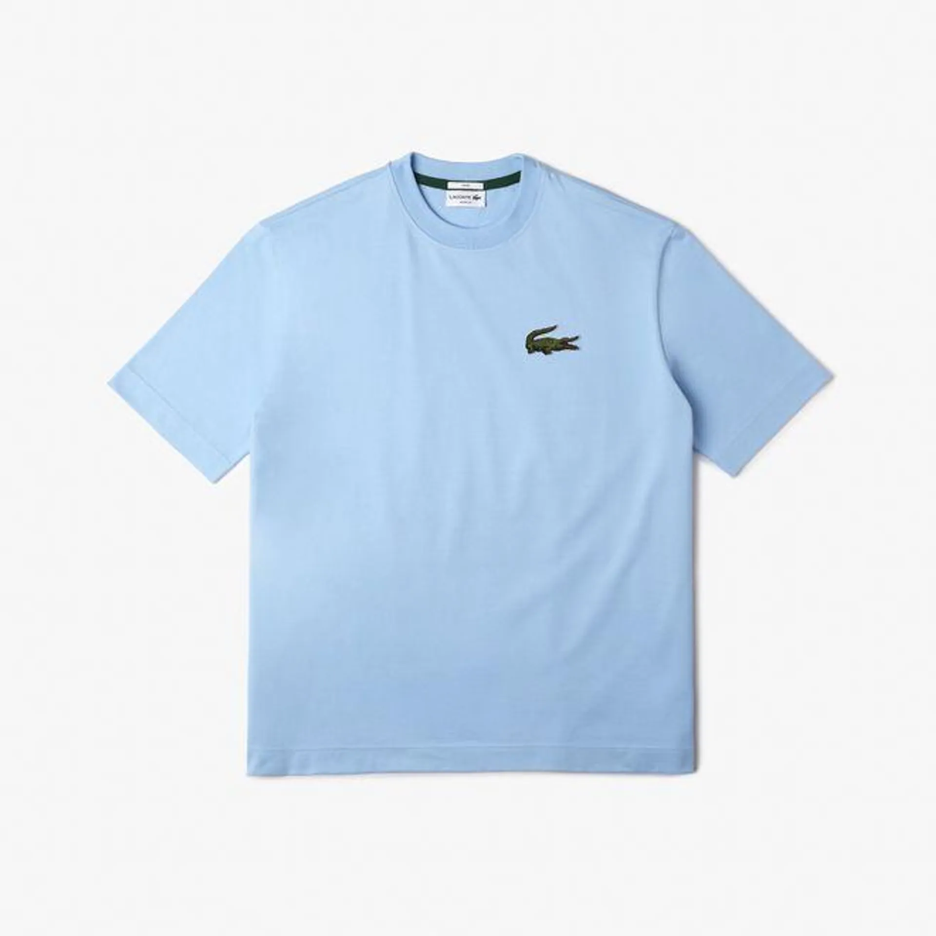 Lacoste Loose Fit Large Crocodile Organic T-Shirt in Light Blue