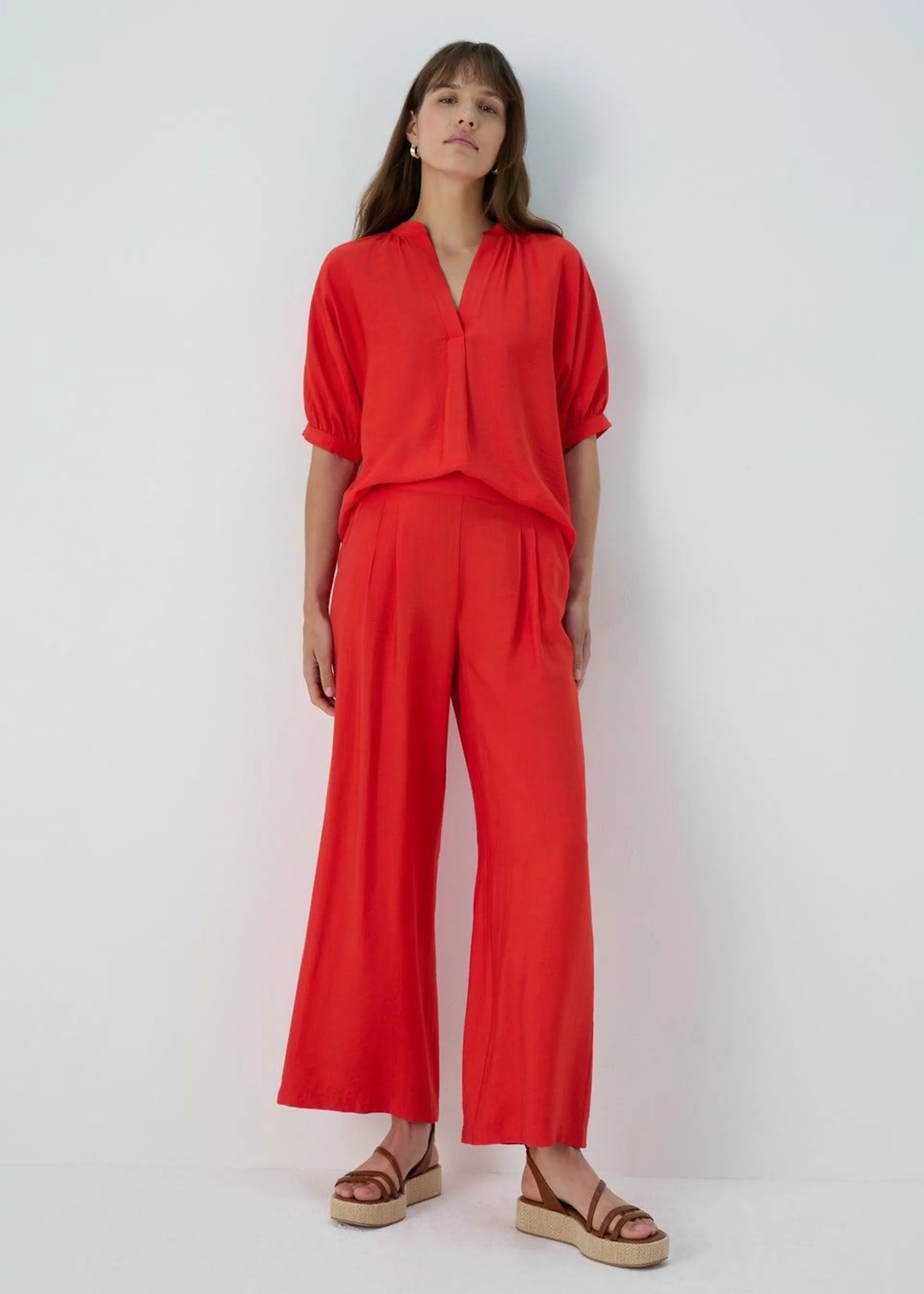 Red Co Ord Wide Leg Trousers