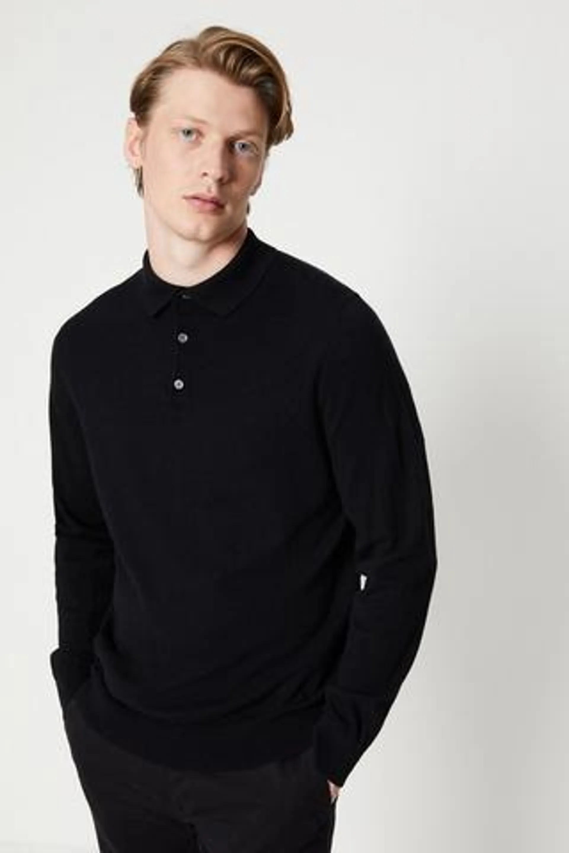 Cotton Rich Long Sleeve Knitted Polo
