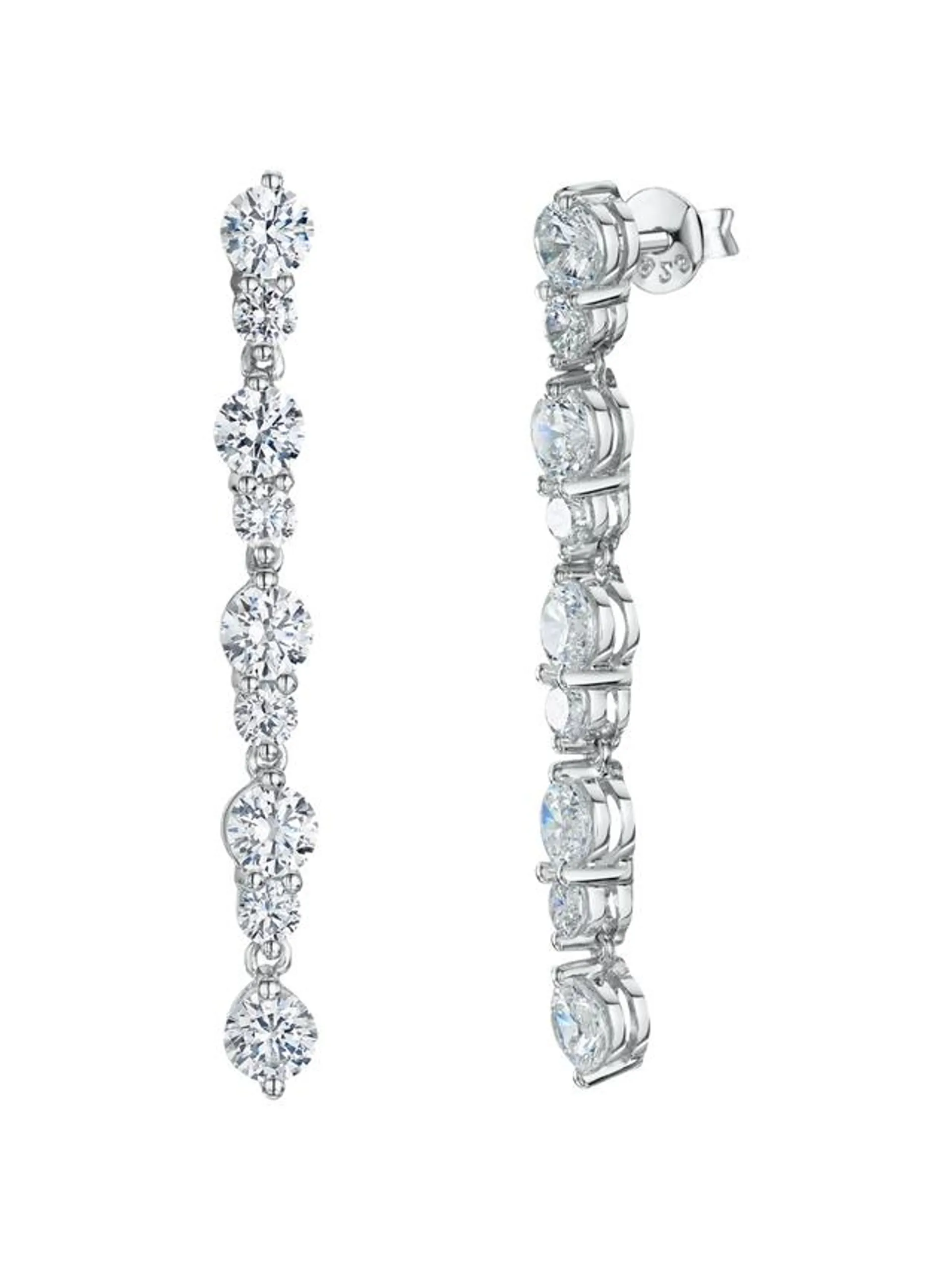 Cubic Zirconia Long Drop Earrings, Silver