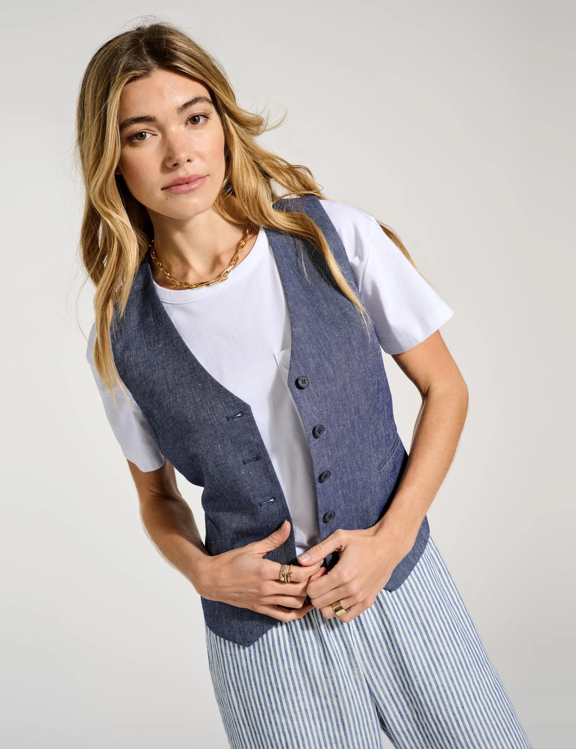 Linen Blend Single Breasted Waistcoat