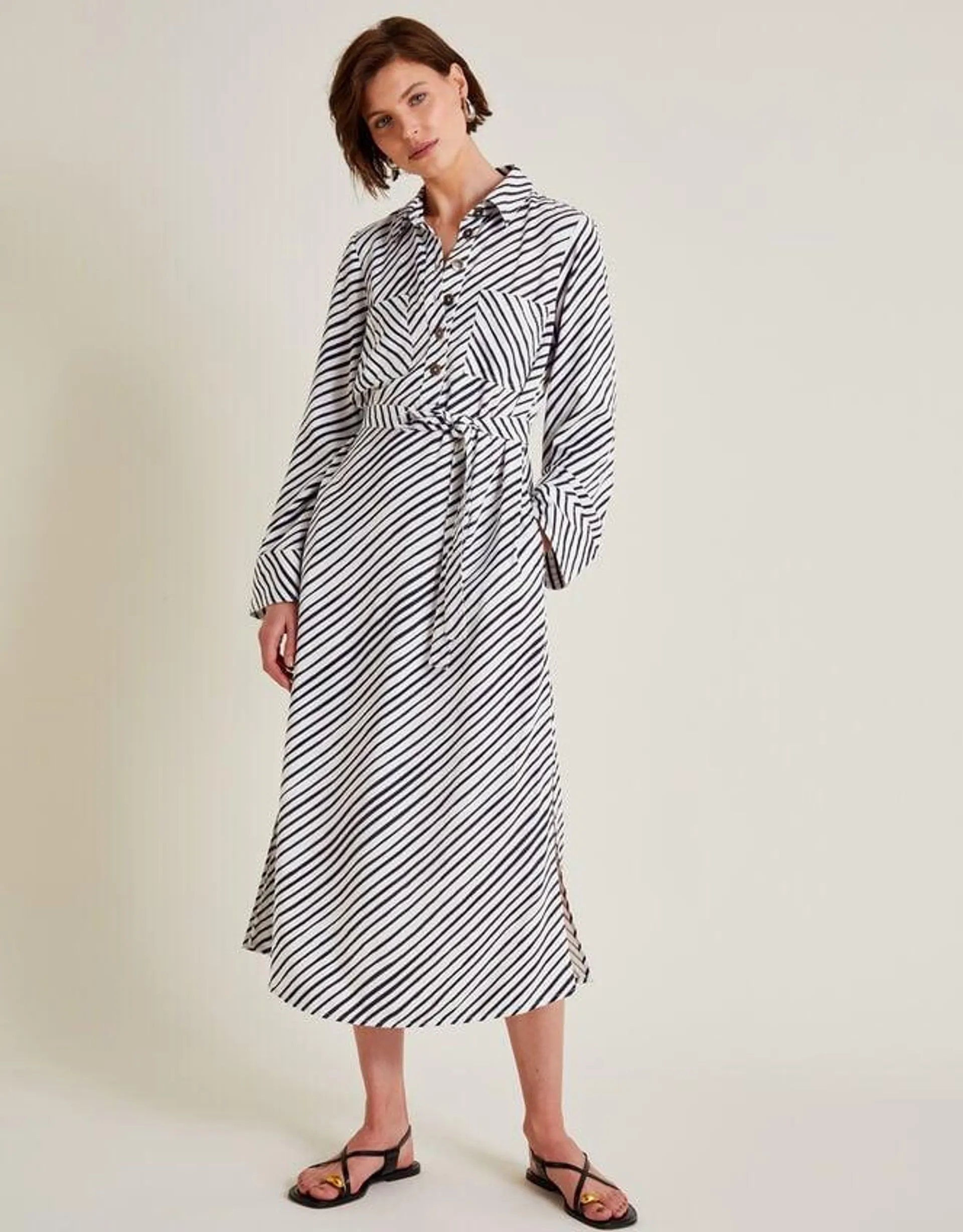 Sabitha Stripe Midi Shirt Dress Black