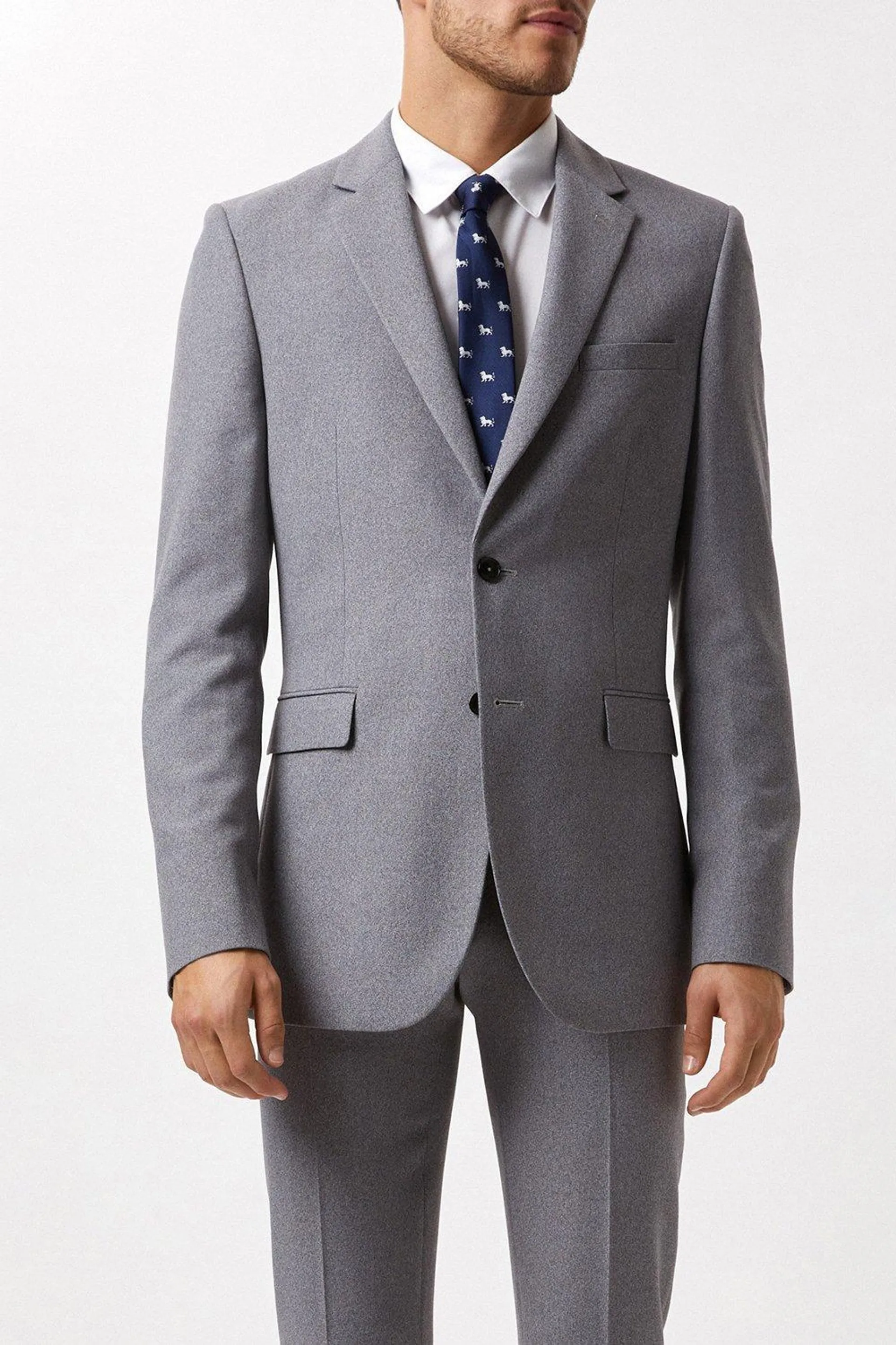 Slim Fit Grey Textured Three-Piece Suit