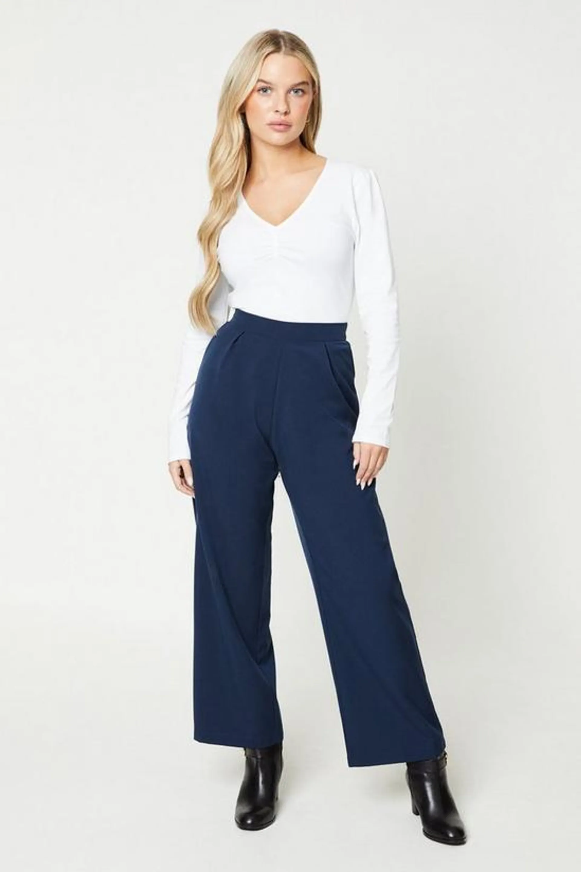 Petite Pull On Wide Leg Trouser