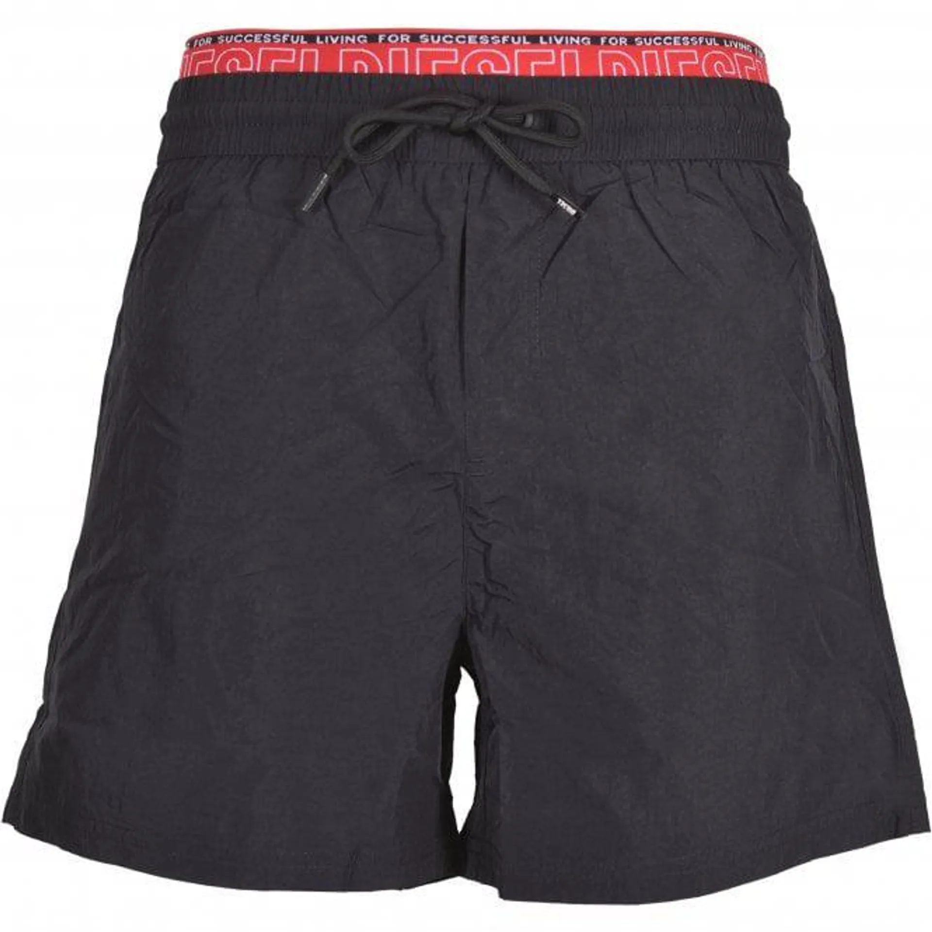 Diesel "For Successful Living" Double Waistband Swim Shorts, Black