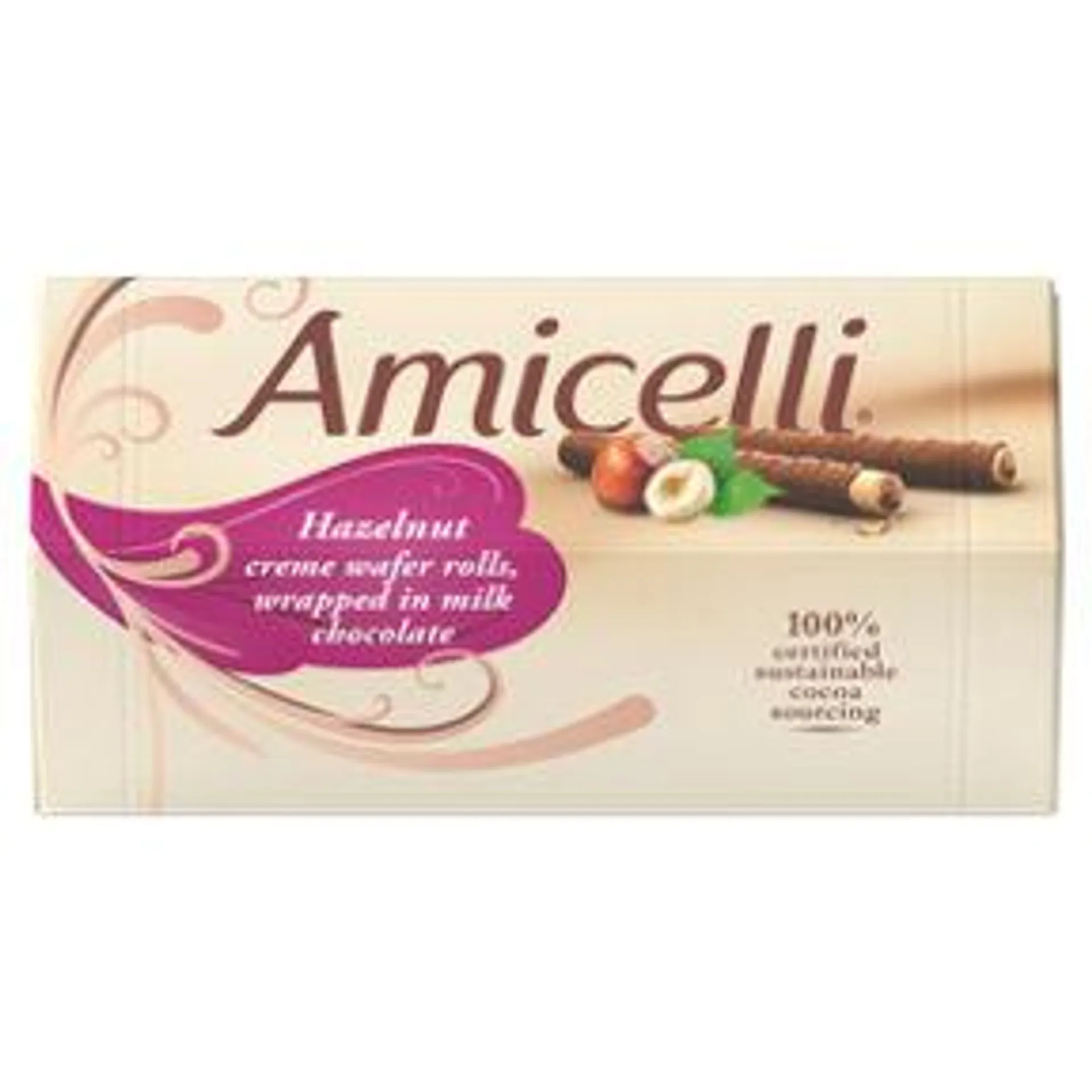 Amicelli 16 Hazelnut Creme Wafer Rolls Wrapped in Milk Chocolate 200g