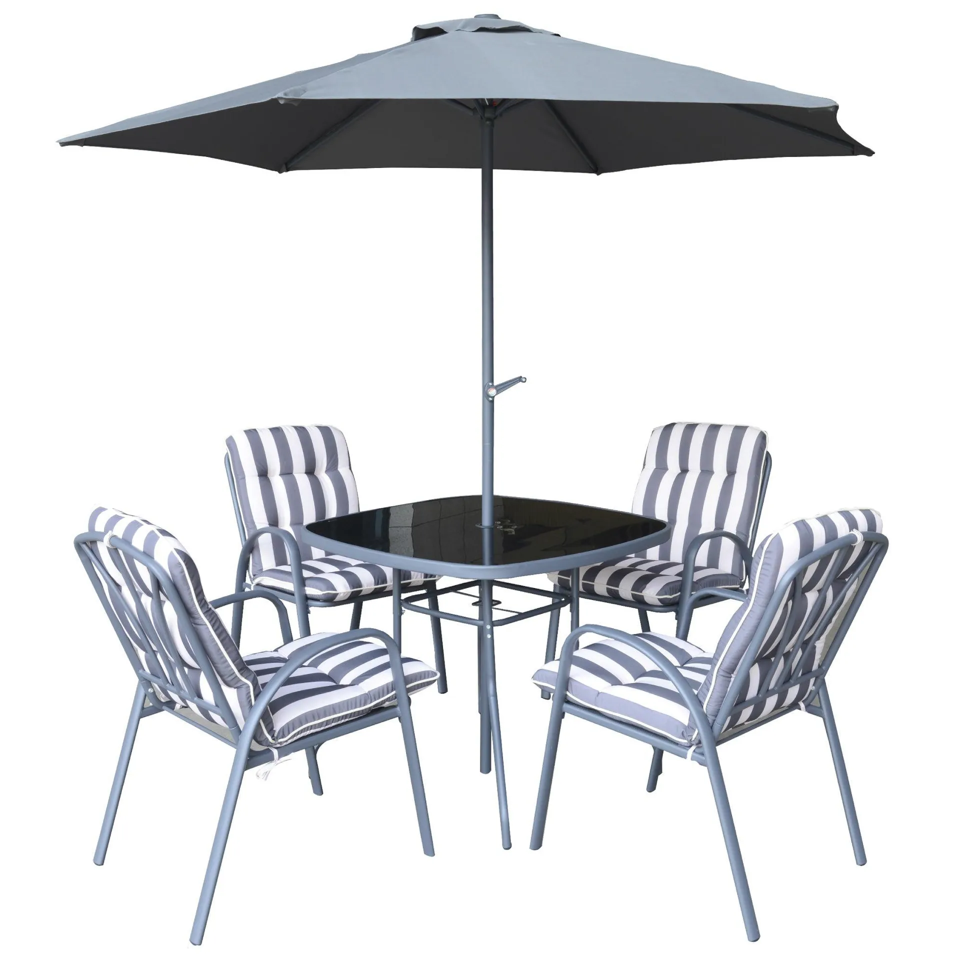 Silver & Stone Windsor Premium Padded 6 Piece Table & Chairs -Grey
