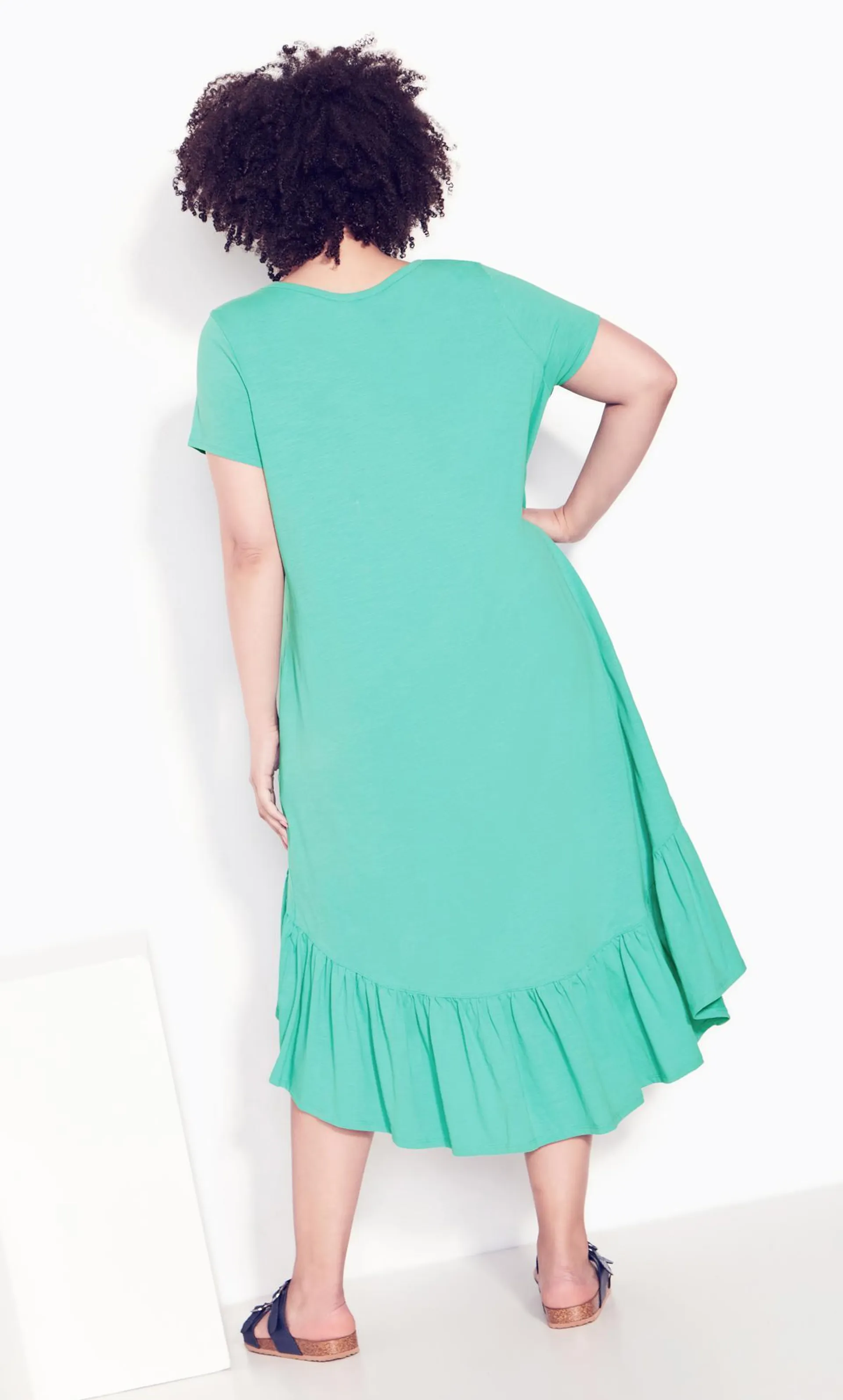 Evans Green Ruffle Drape Pocket Tunic Dress