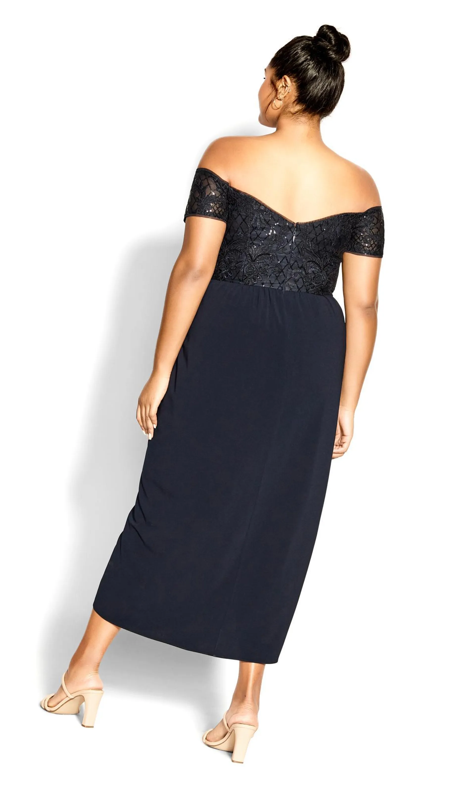 Evans Navy Blue Sequin Embellished Bardot Midi Dress