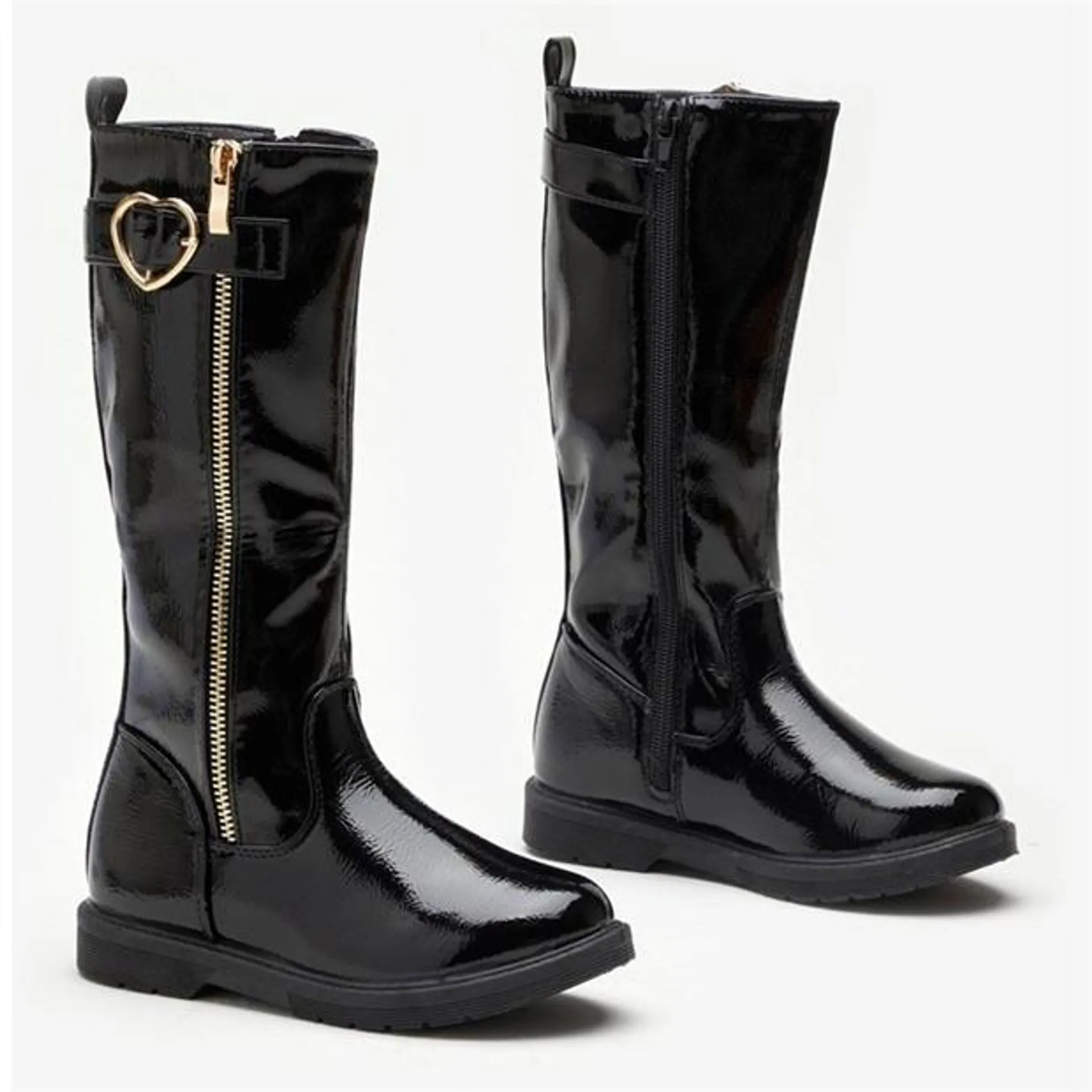 Girls Tall Patent Heart Boot