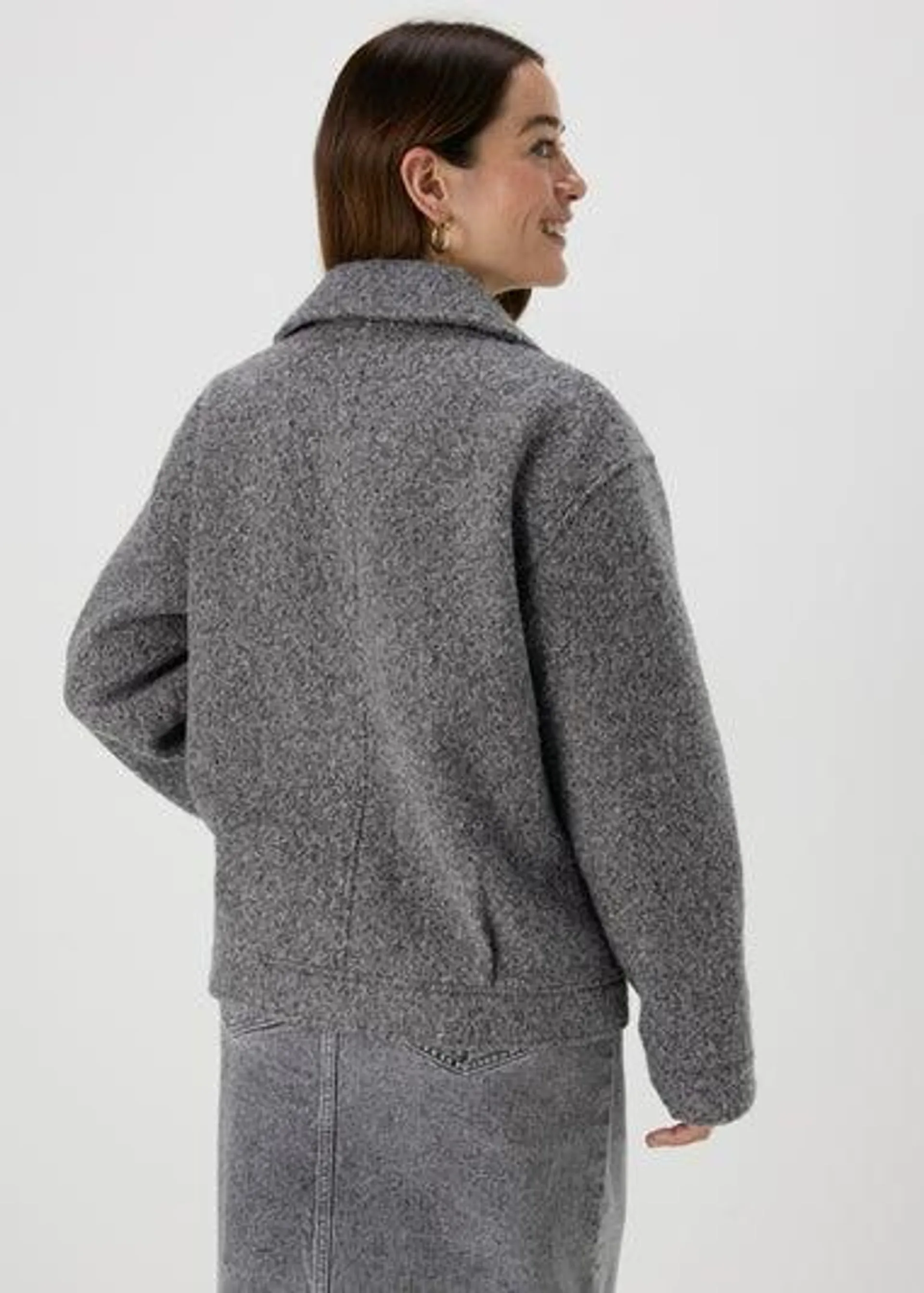 Grey Boucle Biker Jacket