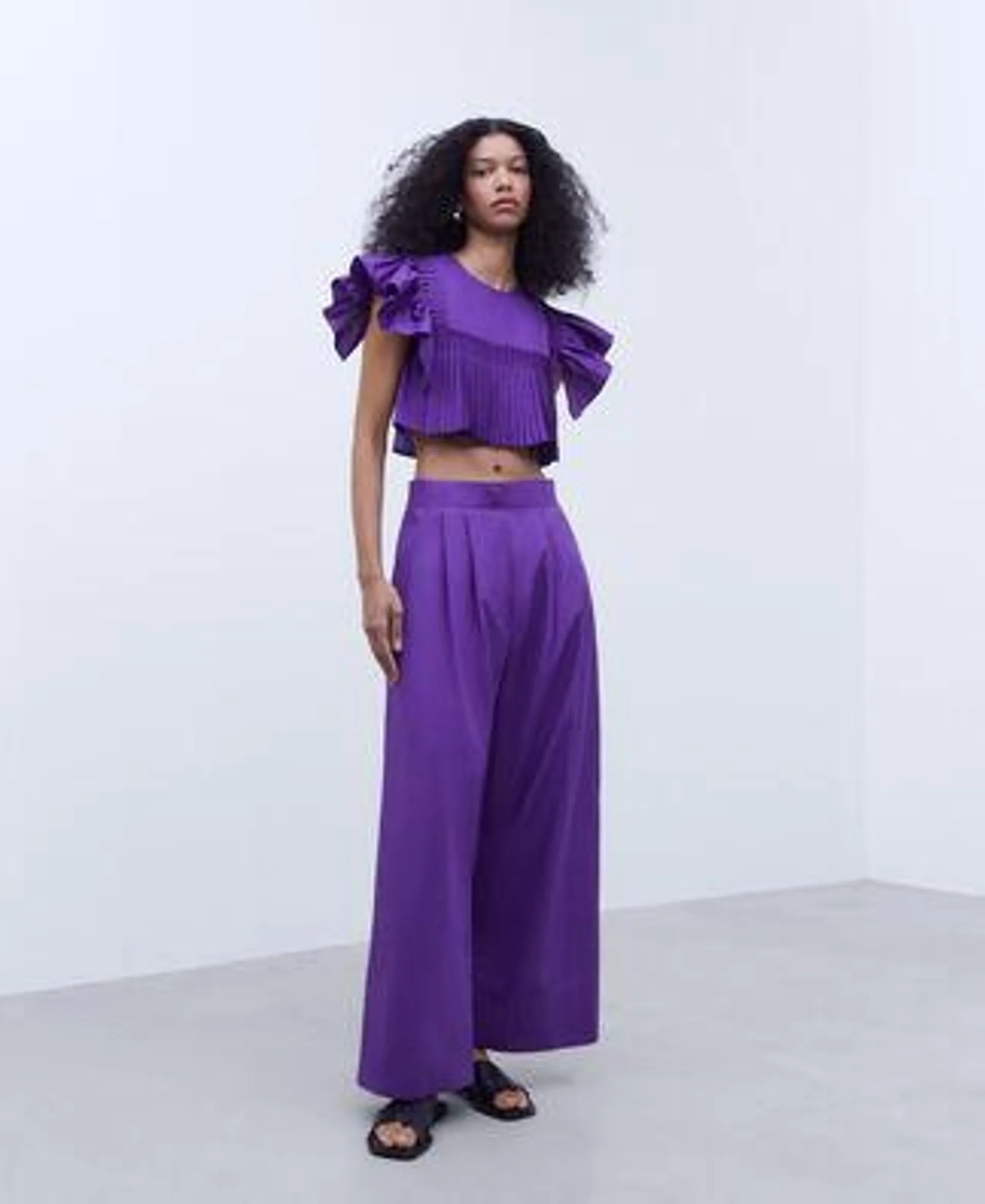 Cotton wide trousers