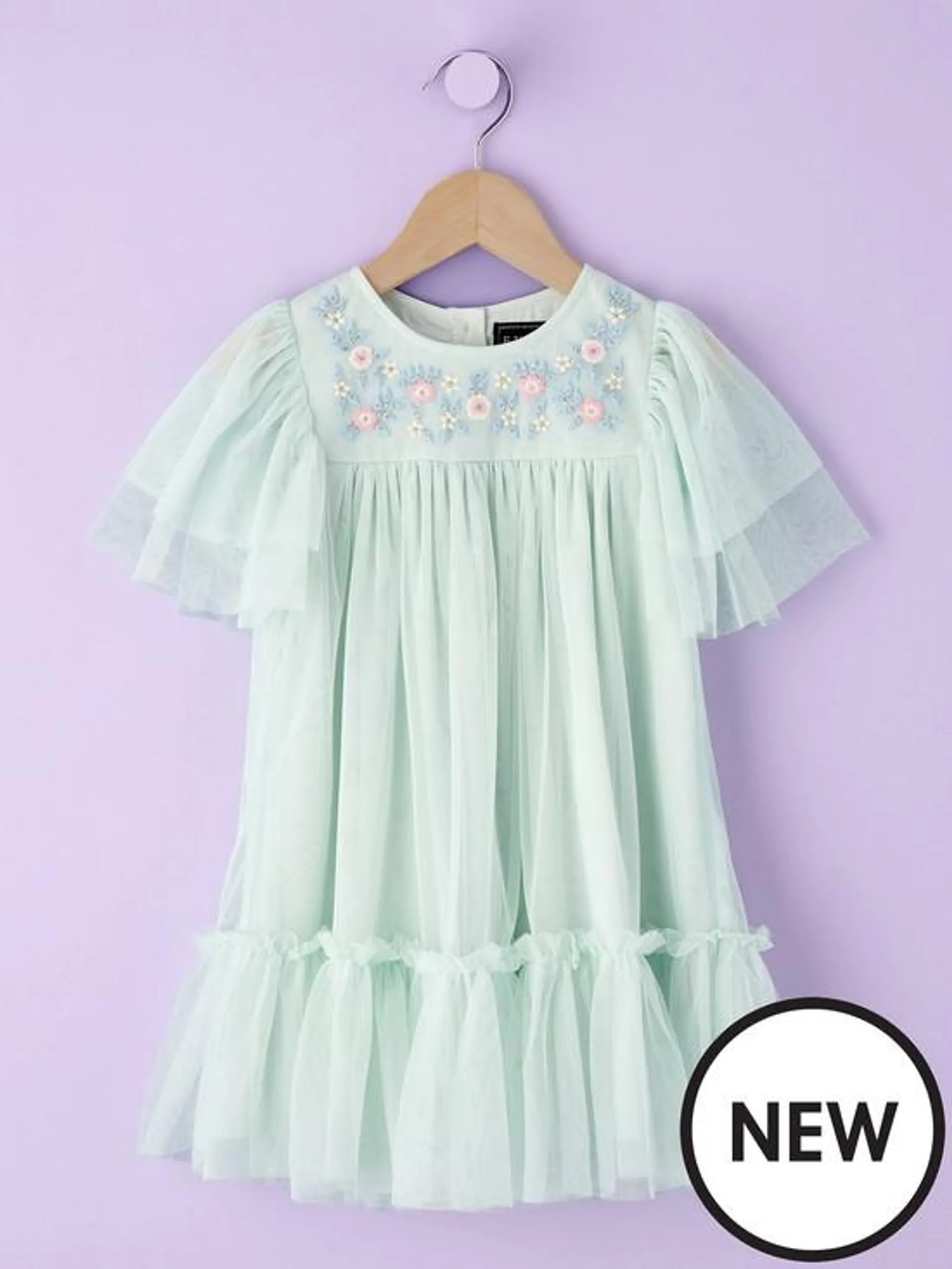 Eve and Milo Embroidered Mint Mesh Dress
