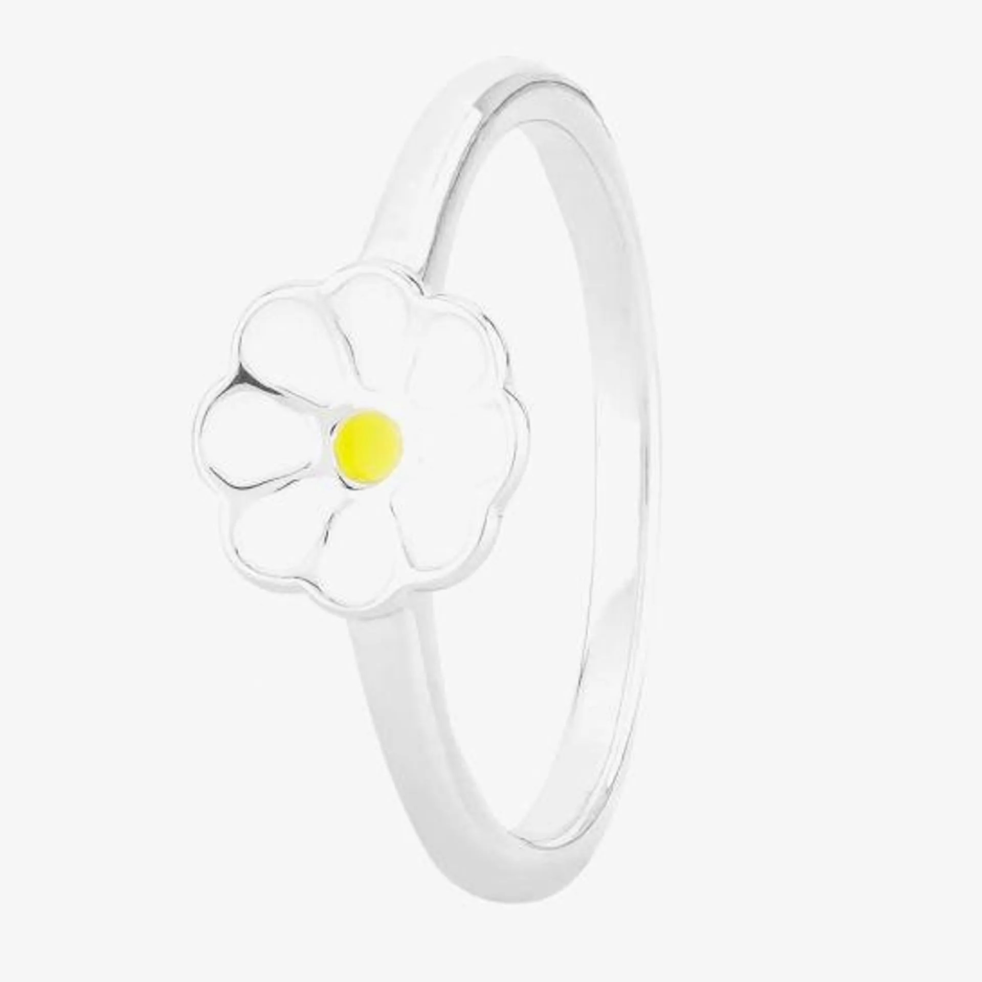 Fleur Kids Sterling Silver White And Yellow Enamel Flower Ring AZR030104