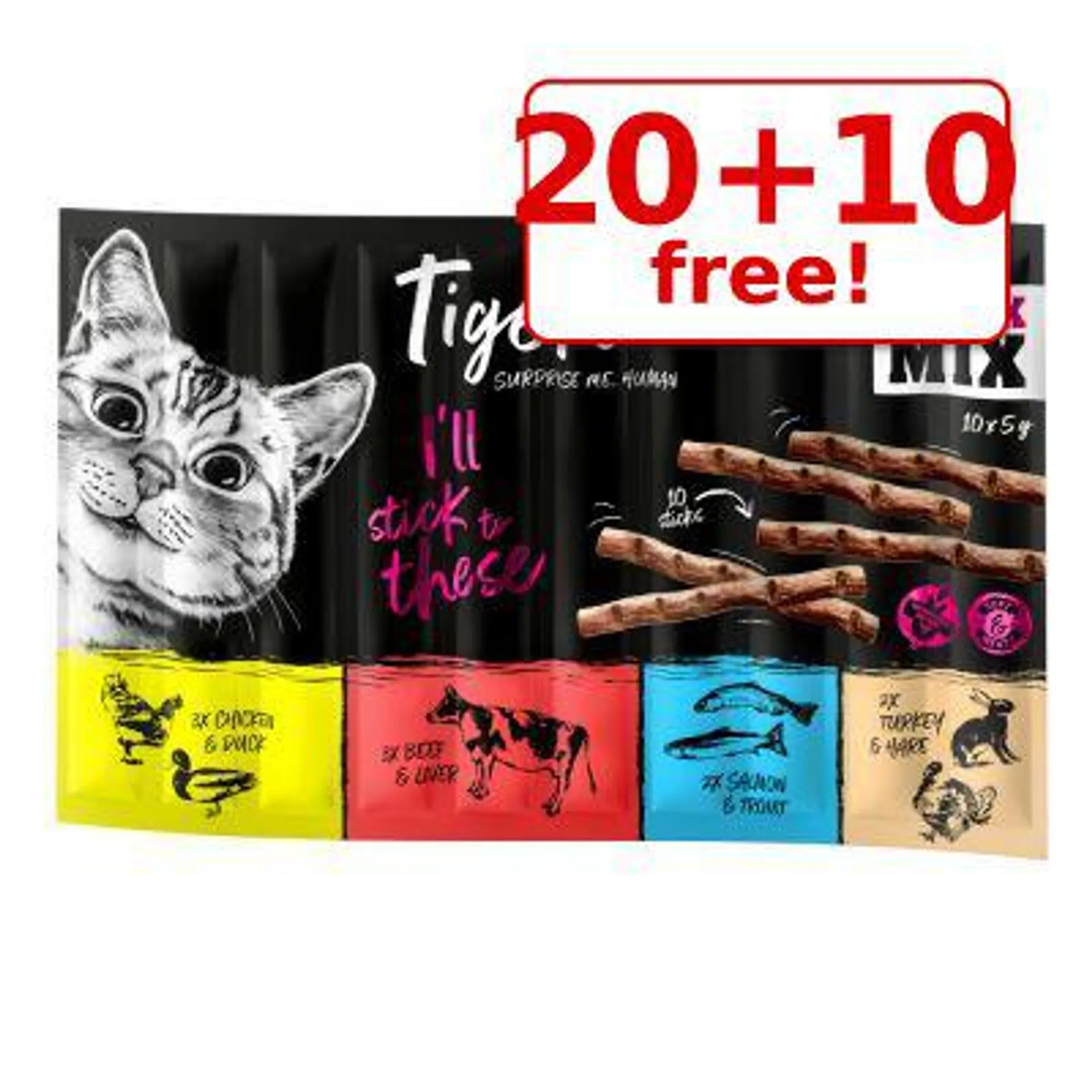 30 x 5g Tigeria Mixed Packs Cat Sticks - 20 + 10 Free!*