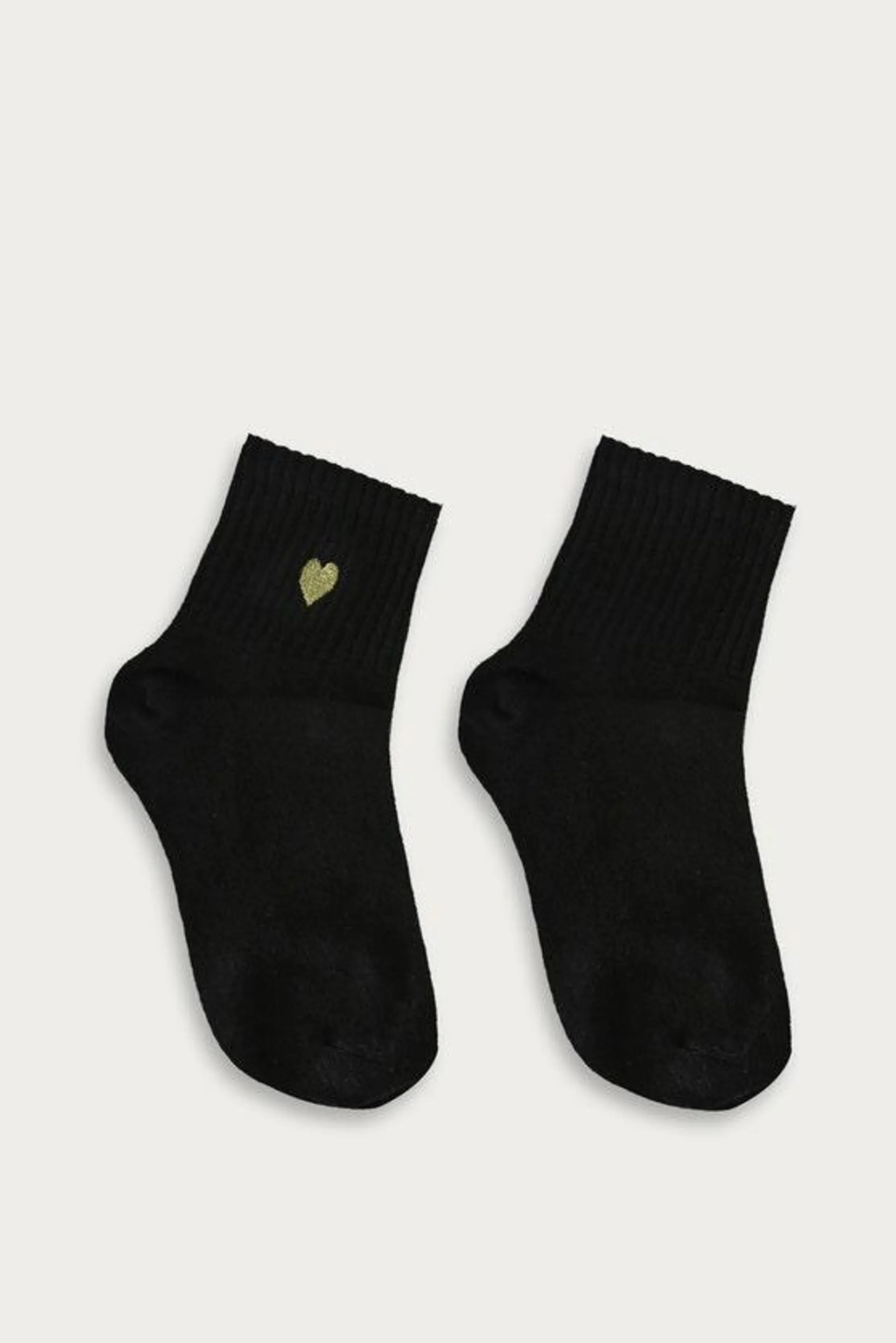 Black Metallic Heart Embroidery Socks