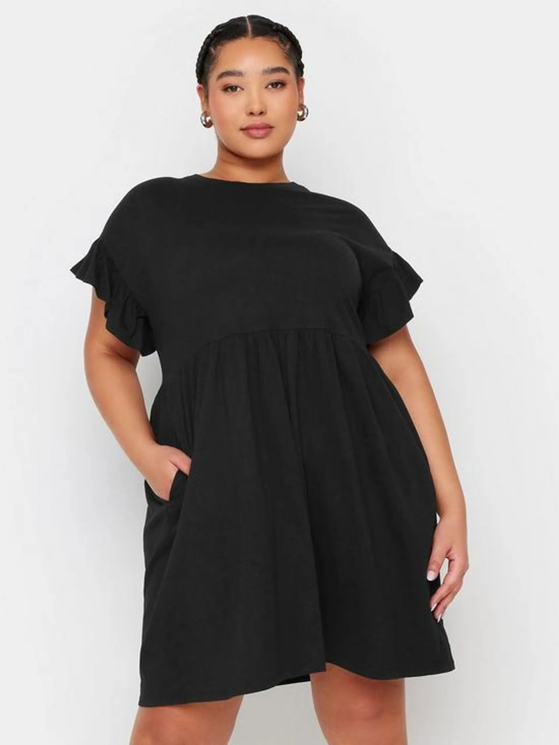 Curve Frill Sleeve Smock Tunic Black