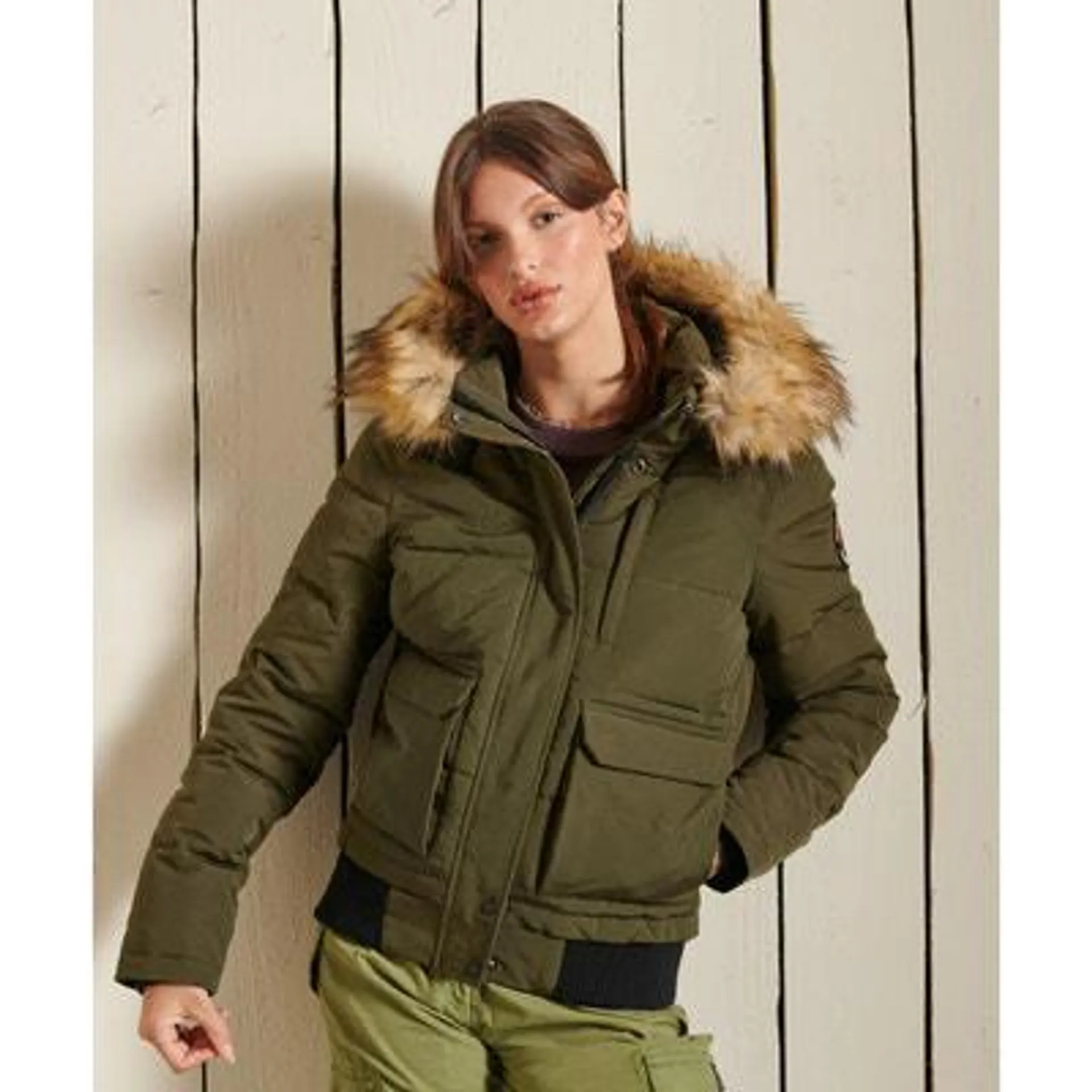 Short Hooded Padded Jacket with Zip Fastening