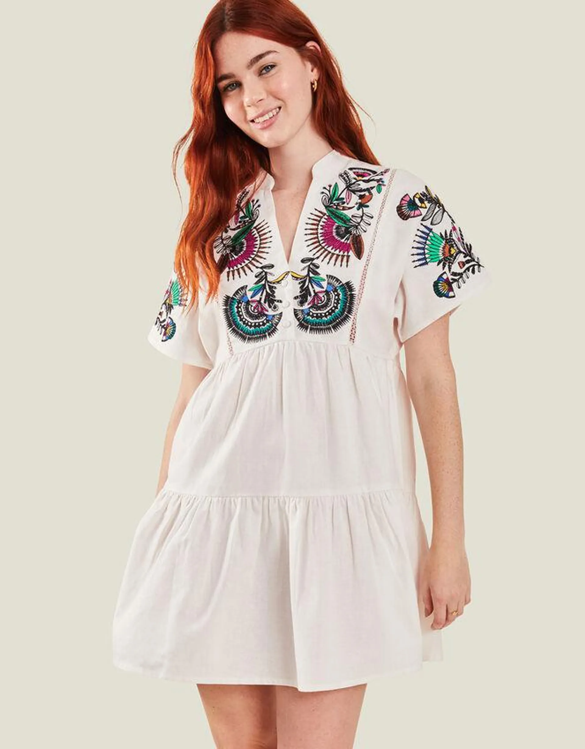 Fan Embroidered Cover Up Dress White