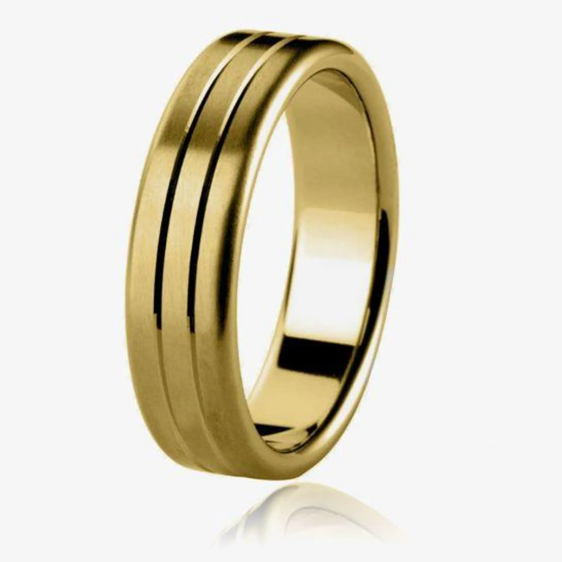 9ct Gold 6.0mm Court Two-Line Bevelled Wedding Ring BC6.0/F14 9Y