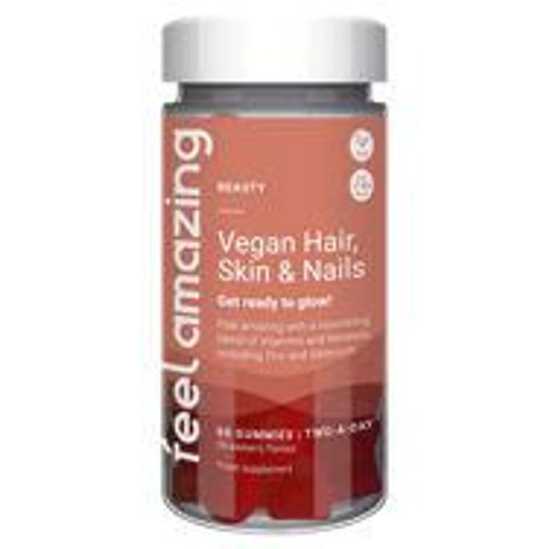 Feel Amazing Beauty Vegan Hair, Skin & Nails Strawberry Flavour Two-A-Day 60 Gummies