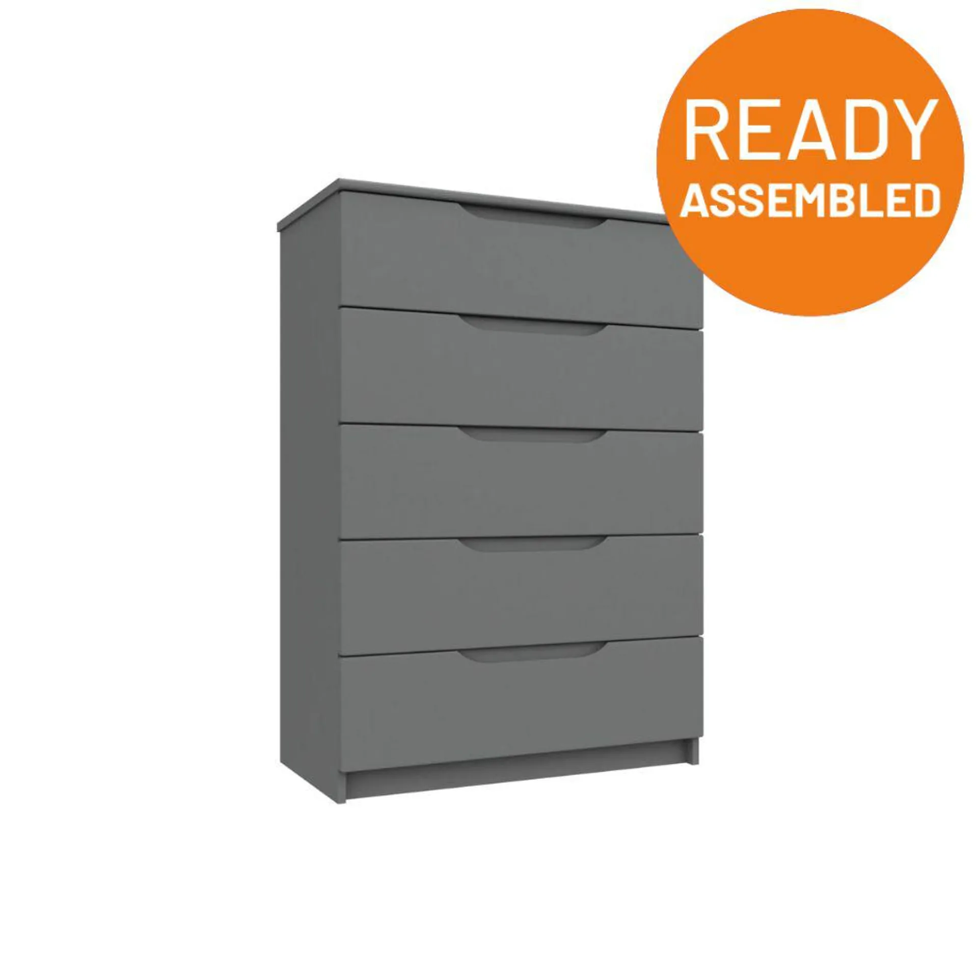 Balagio Ready Assembled Chest of Drawers with 5 Drawers - Dusk Grey Gloss