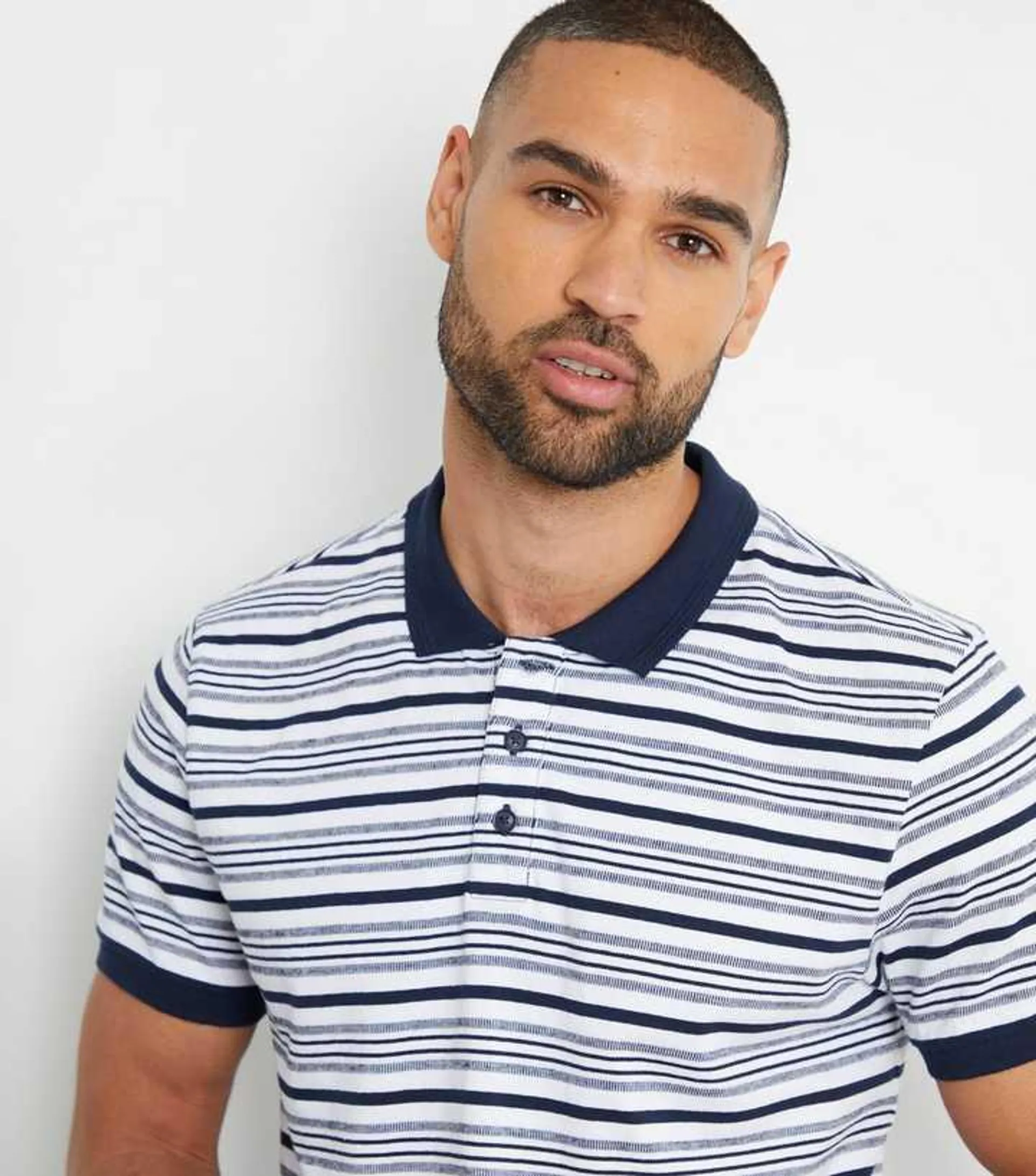 Threadbare Navy Stripe Polo Shirt