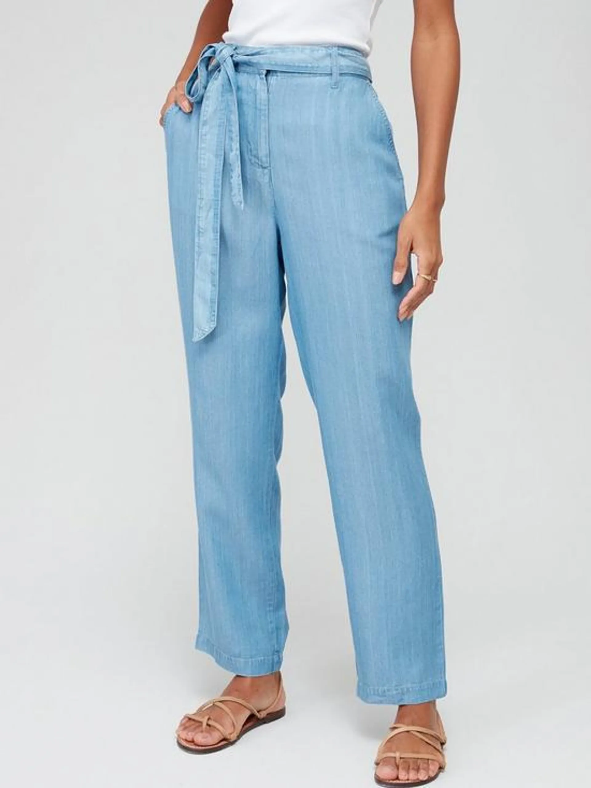 V by Very Denim Belted Trousers - Blue
