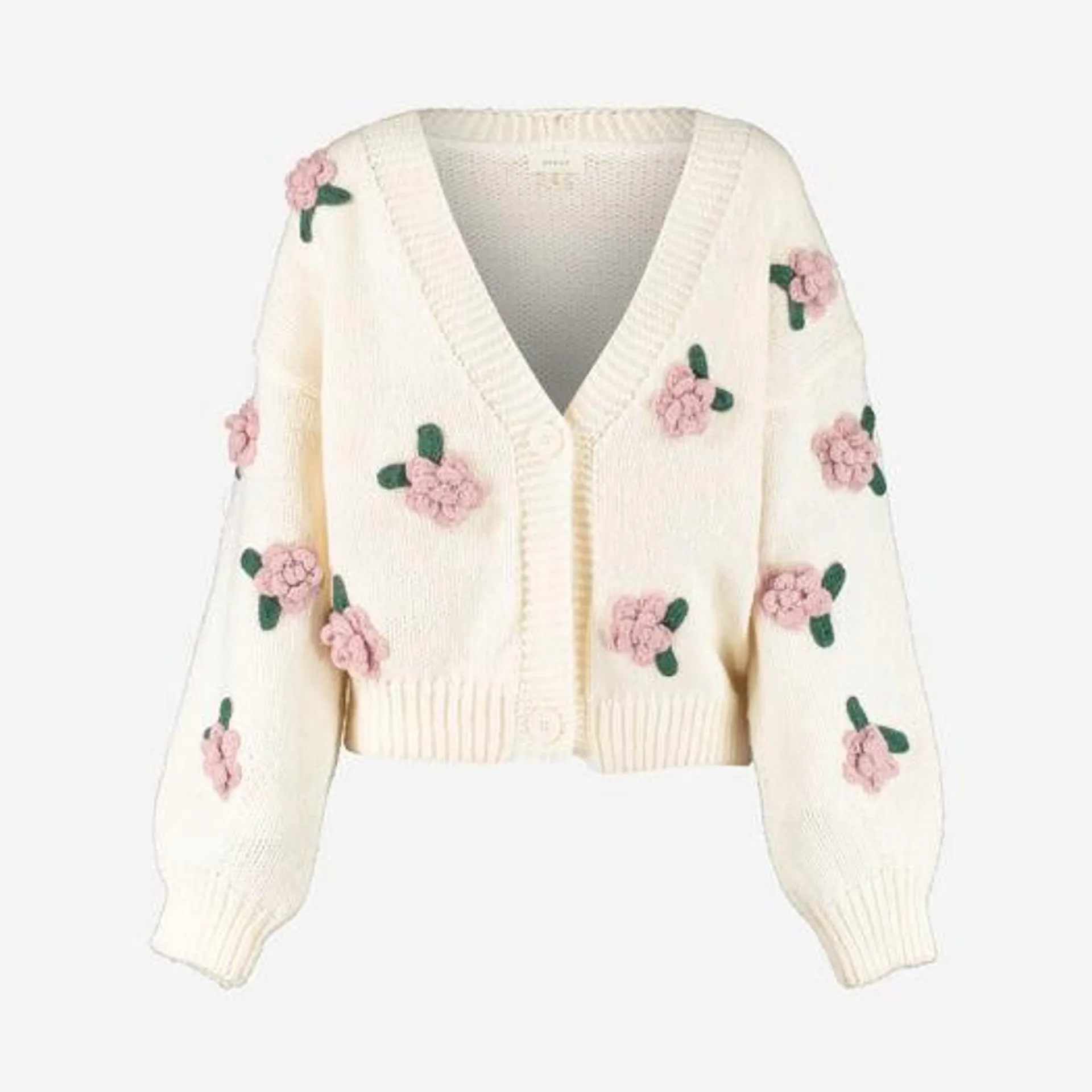 Cream Floral Knit Cardigan