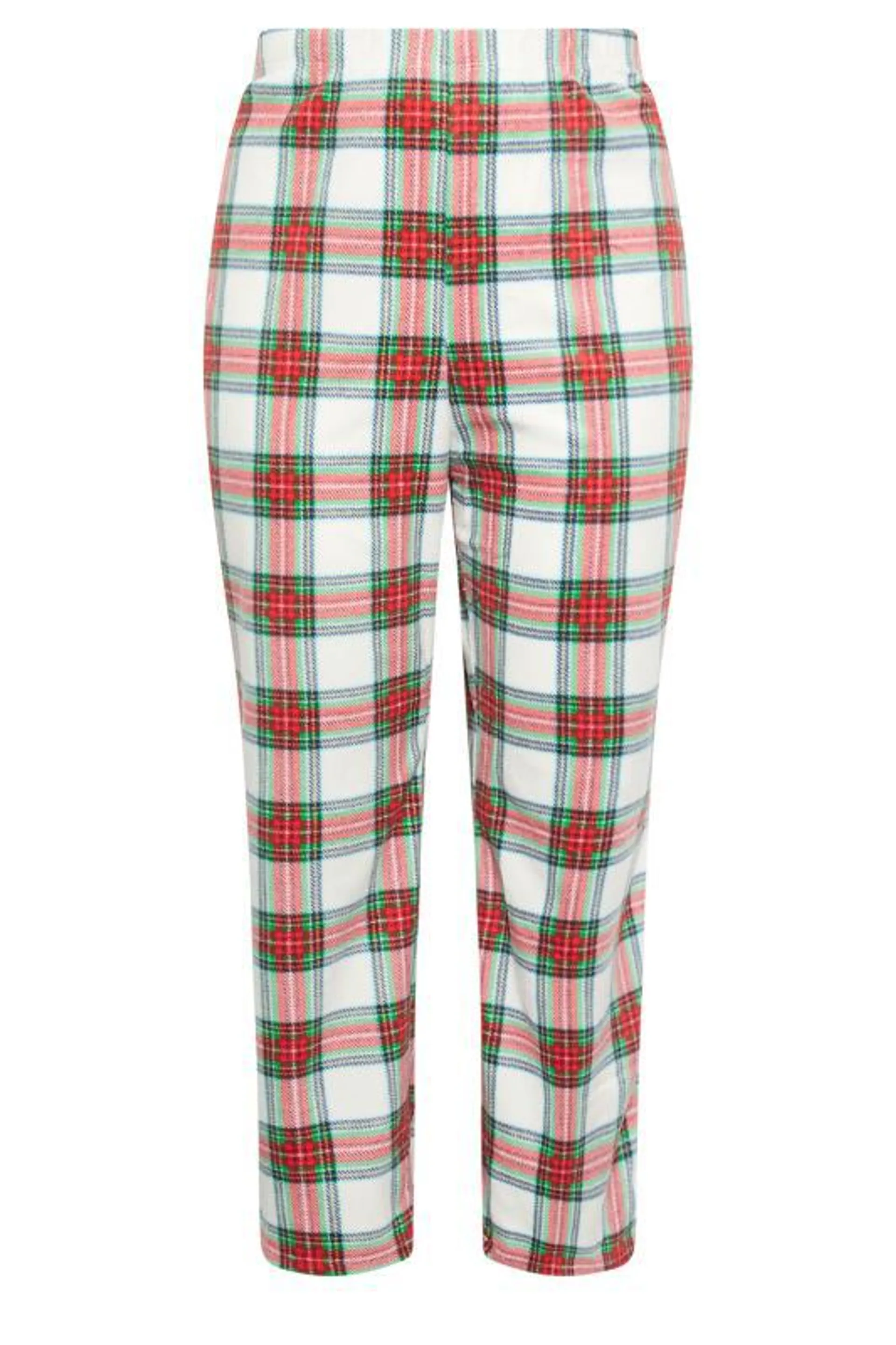 YOURS Curve White & Red Tartan Print Pyjama Bottoms