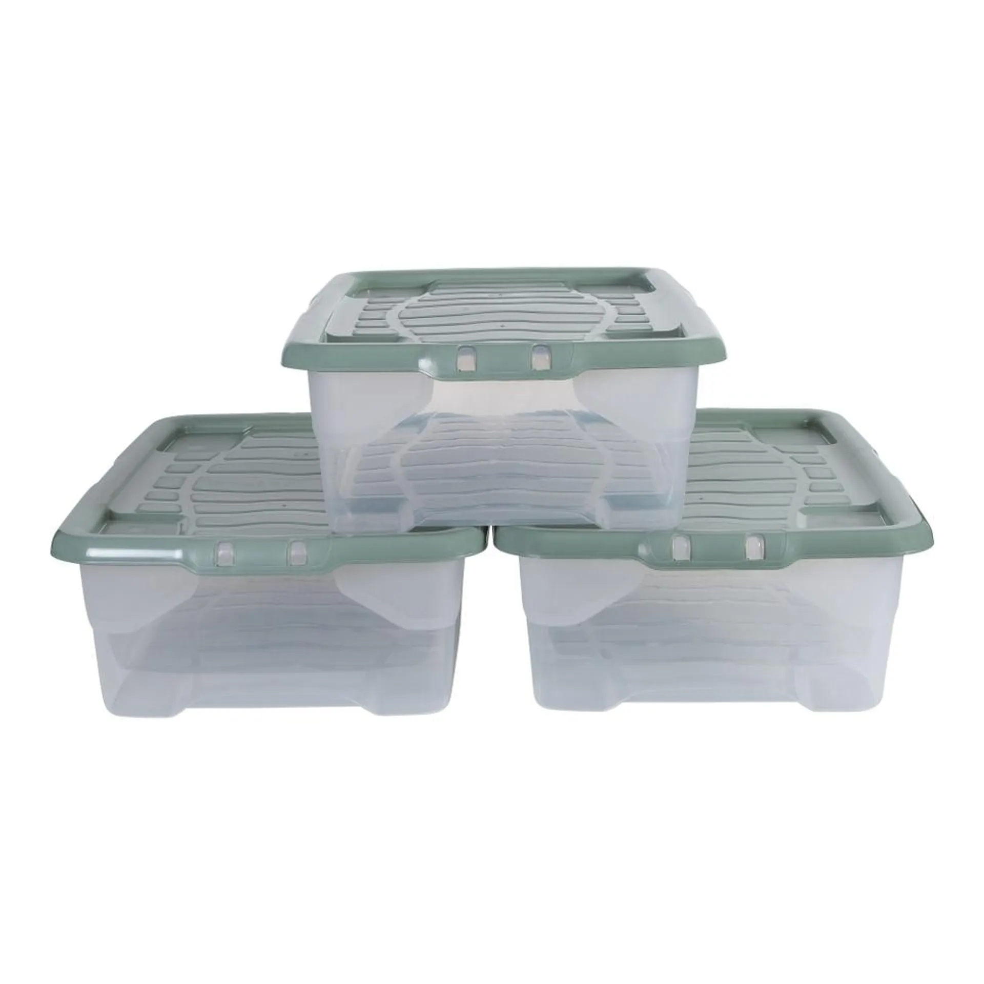 Strata Set of 3 Curve Boxes and Green Lids - 30L