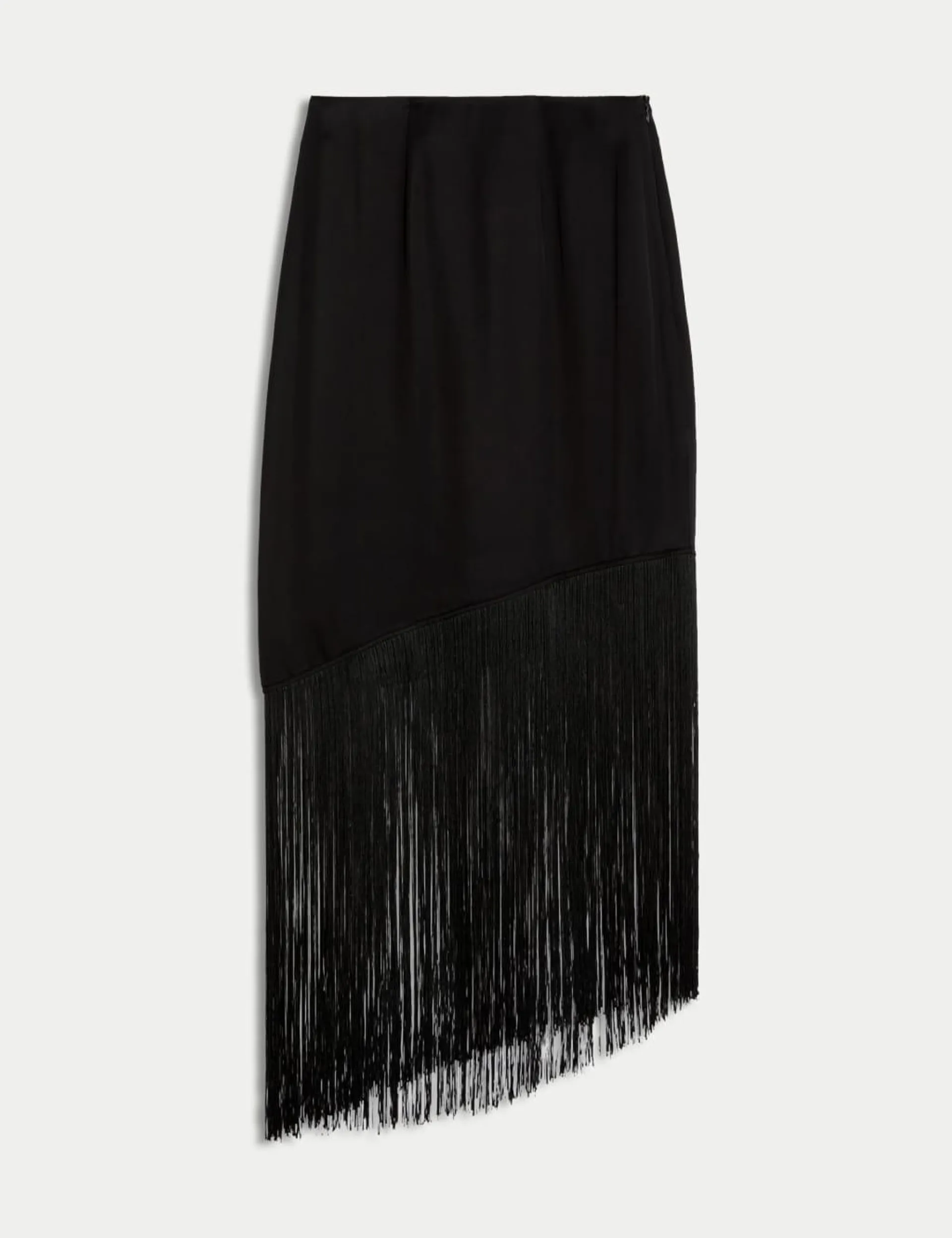 Fringe Detail Asymmetric Midaxi Slip Skirt