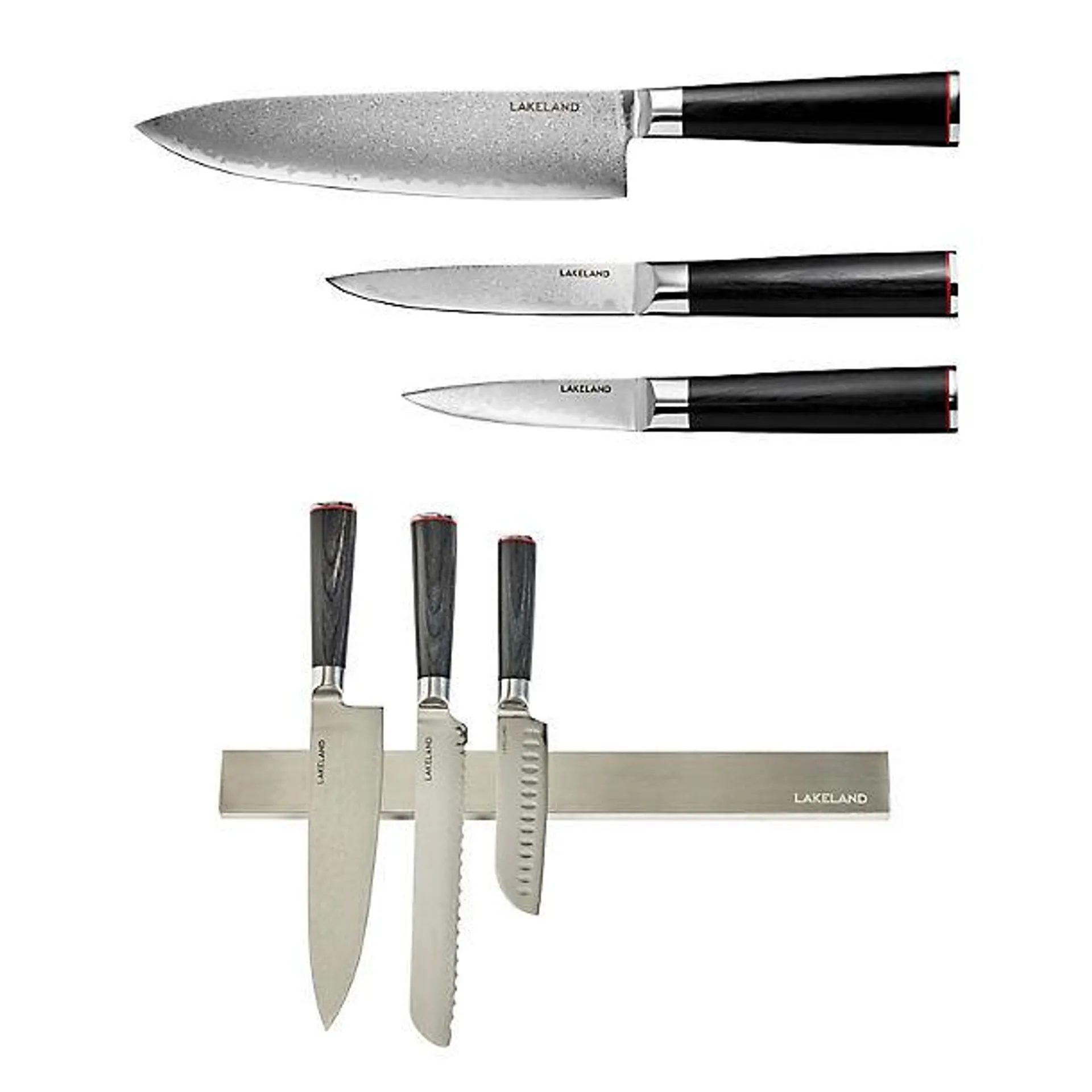 Lakeland Magnetic Knife Rack Damascus 3-Piece Knife Bundle