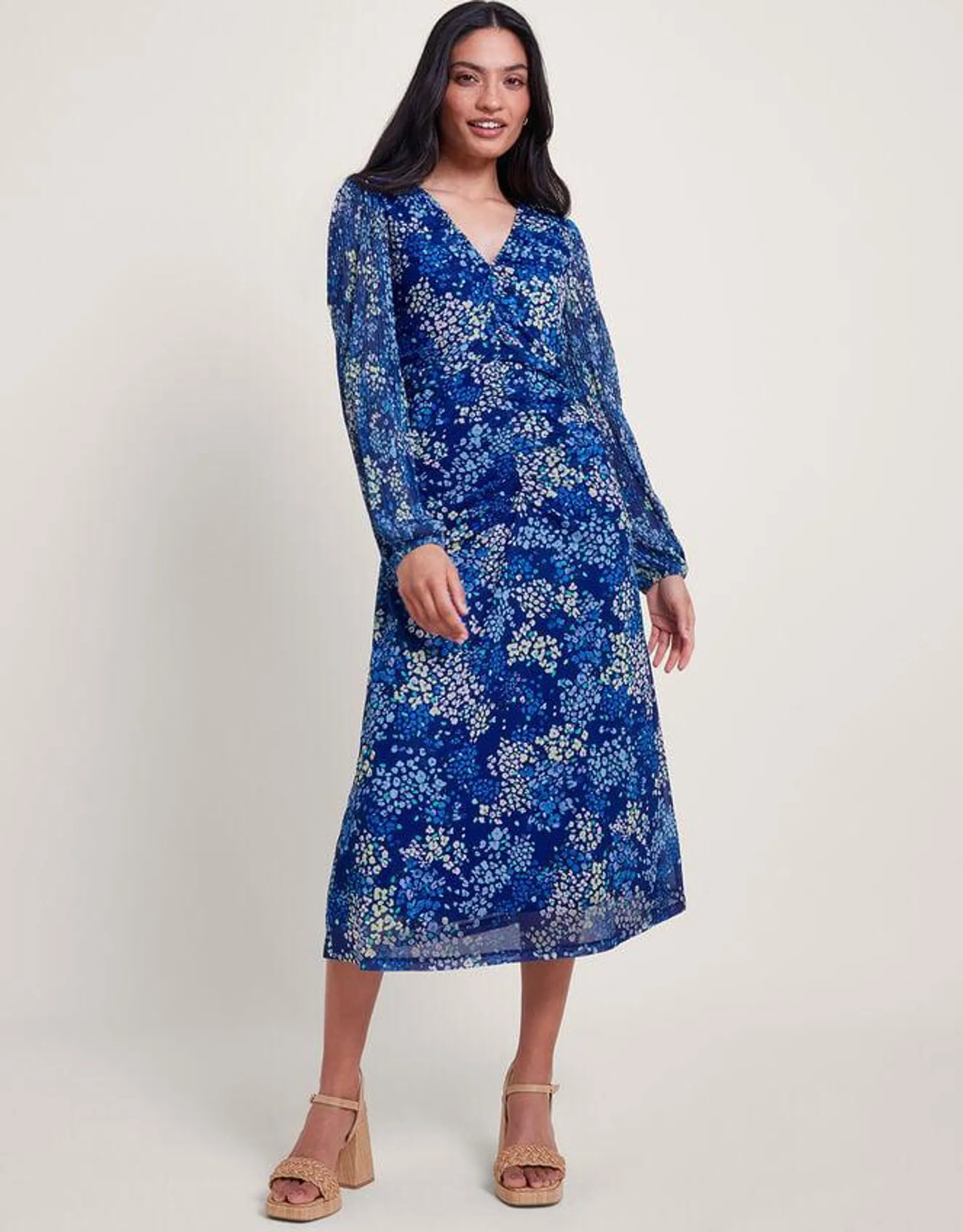 Micola Print Mesh Dress Blue