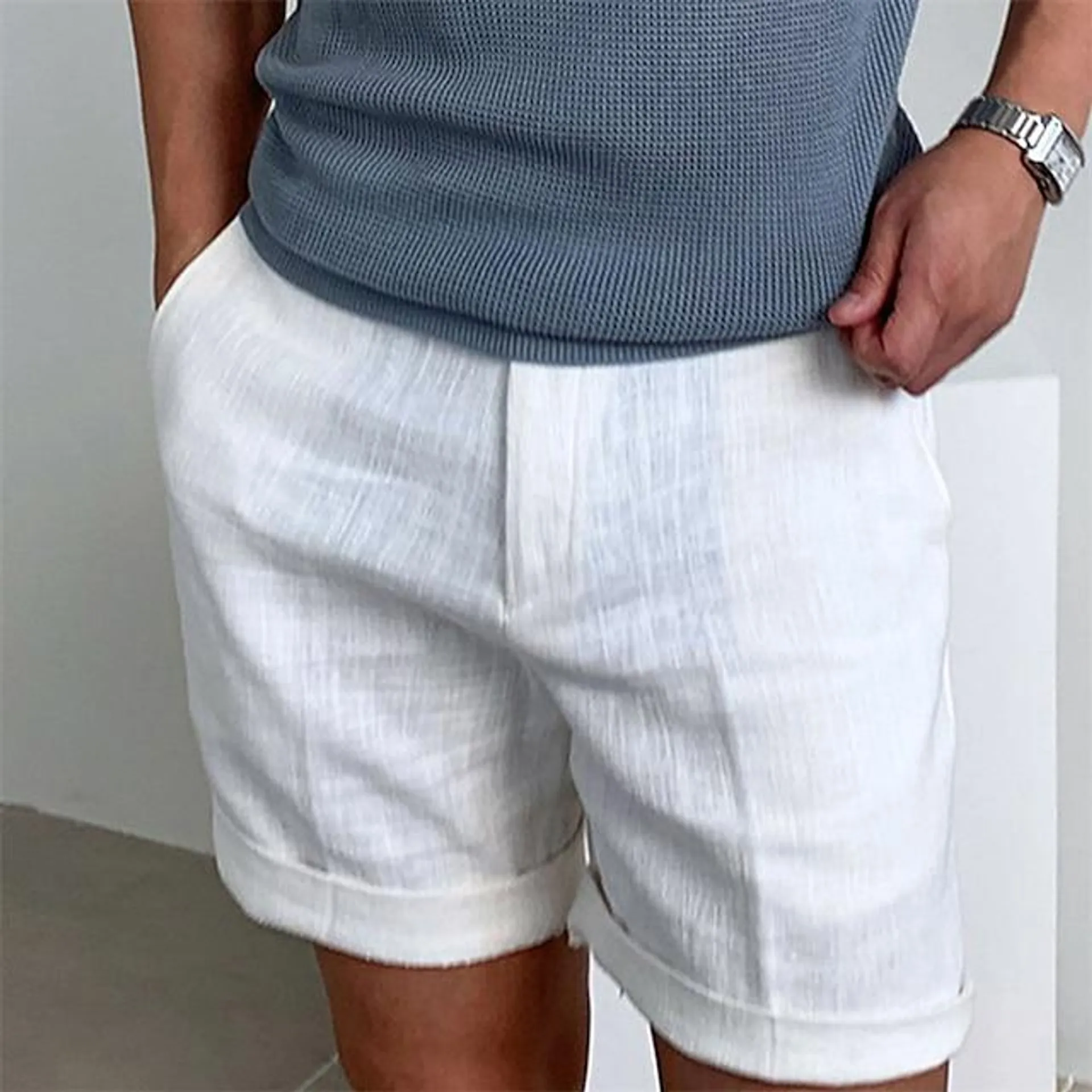 Men's Shorts Linen Shorts Summer Shorts Beach Shorts Zipper Plain Comfort Breathable Short Outdoor Daily Streetwear Linen / Cotton Blend Stylish Casual Black White Inelastic