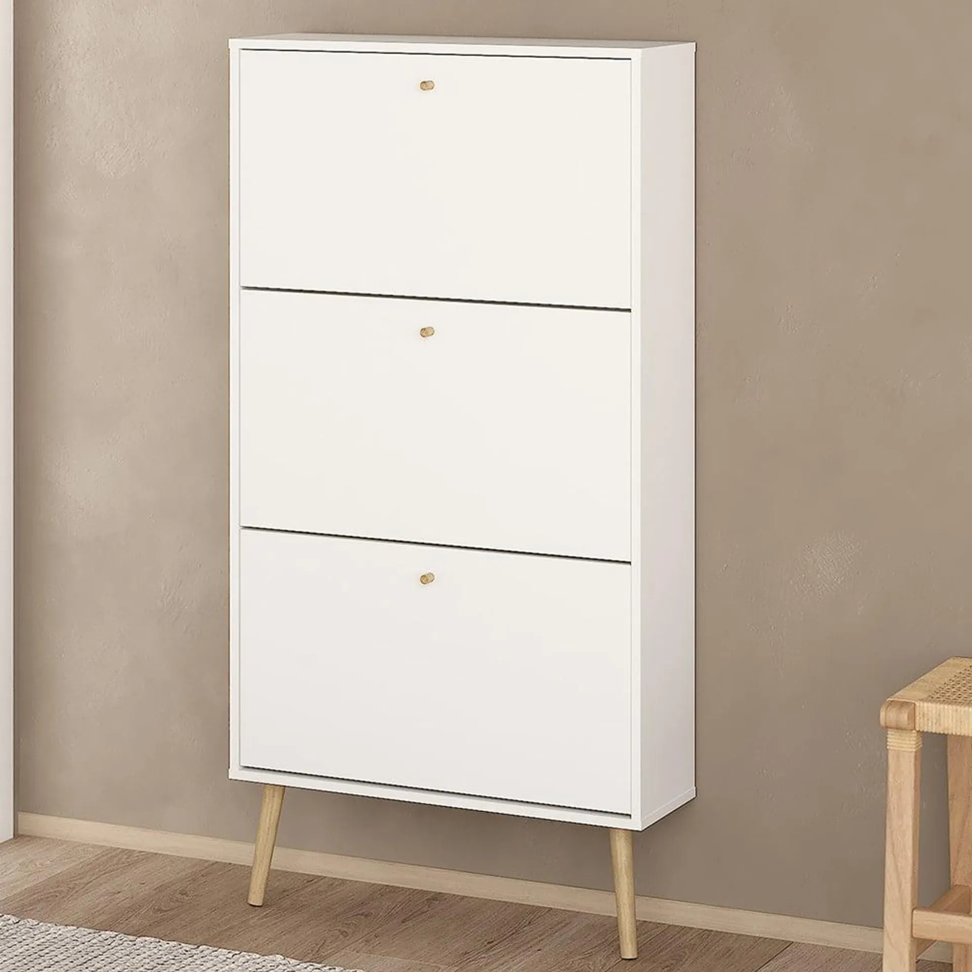 Florence Cumbria 3 Flip Down Door White Shoe Cabinet