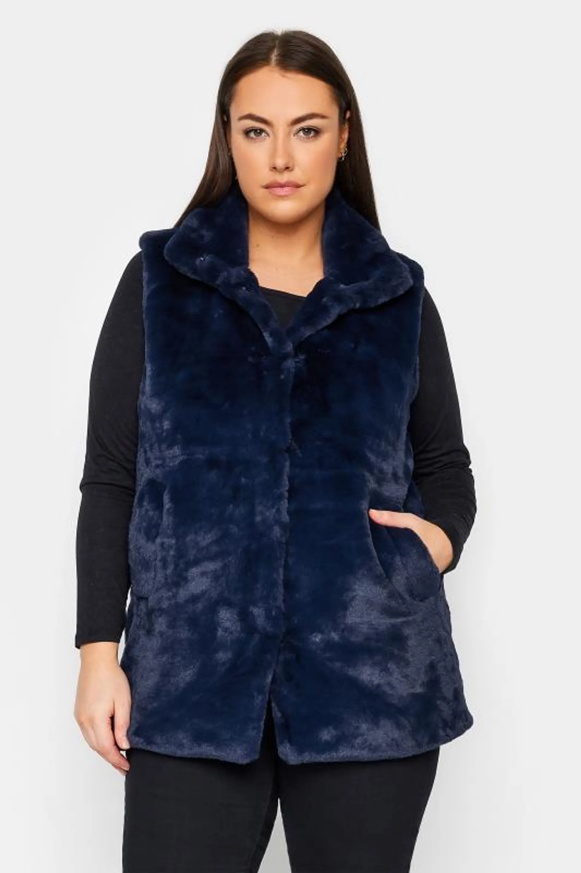 Evans Navy Blue Faux Fur Gilet