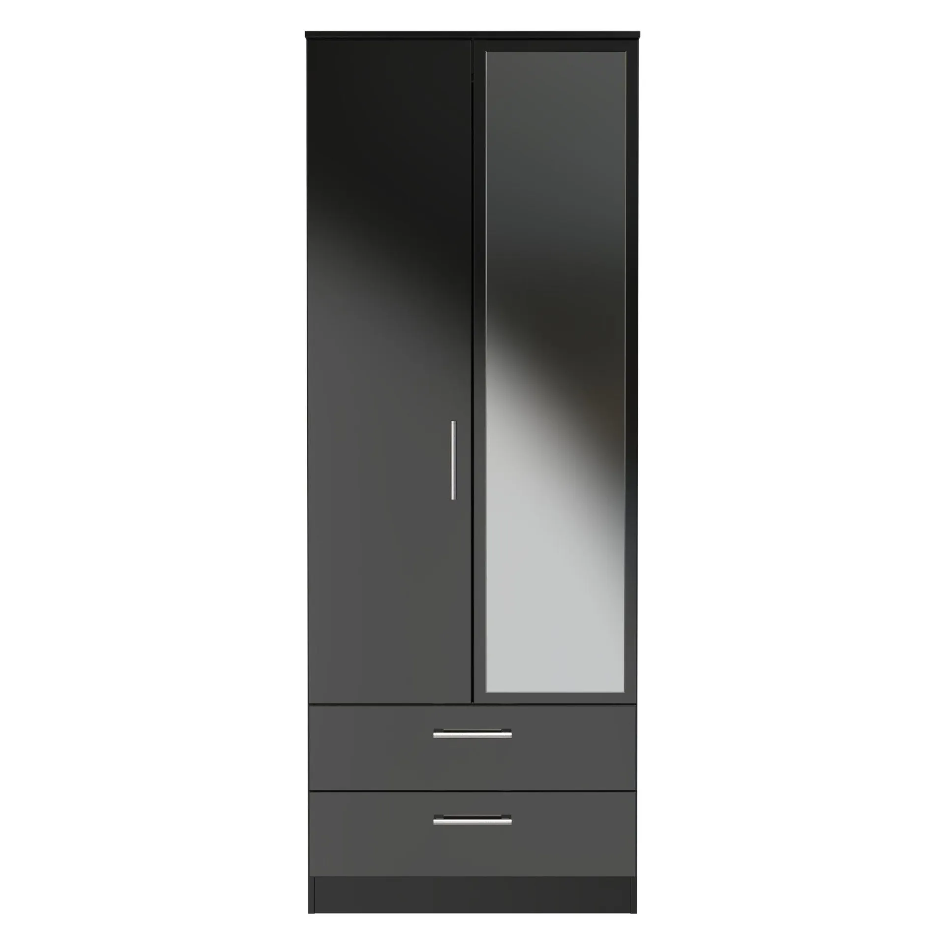 Denver Ready Assembled Wardrobe with 2 Doors and 2 Drawers with Mirror - Black