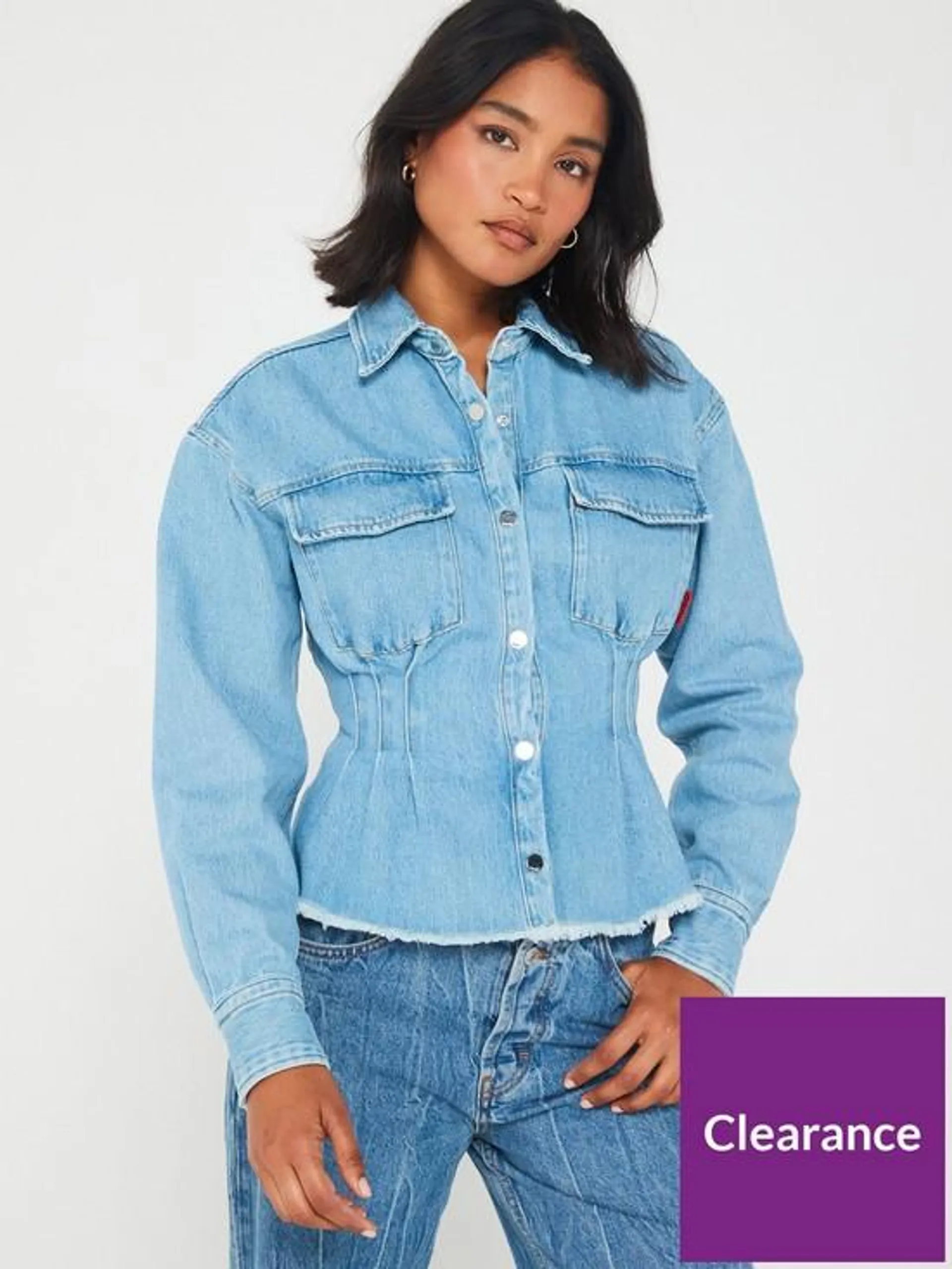 RED Stelly Long Sleeve Dart Waist Denim Shirt - Blue