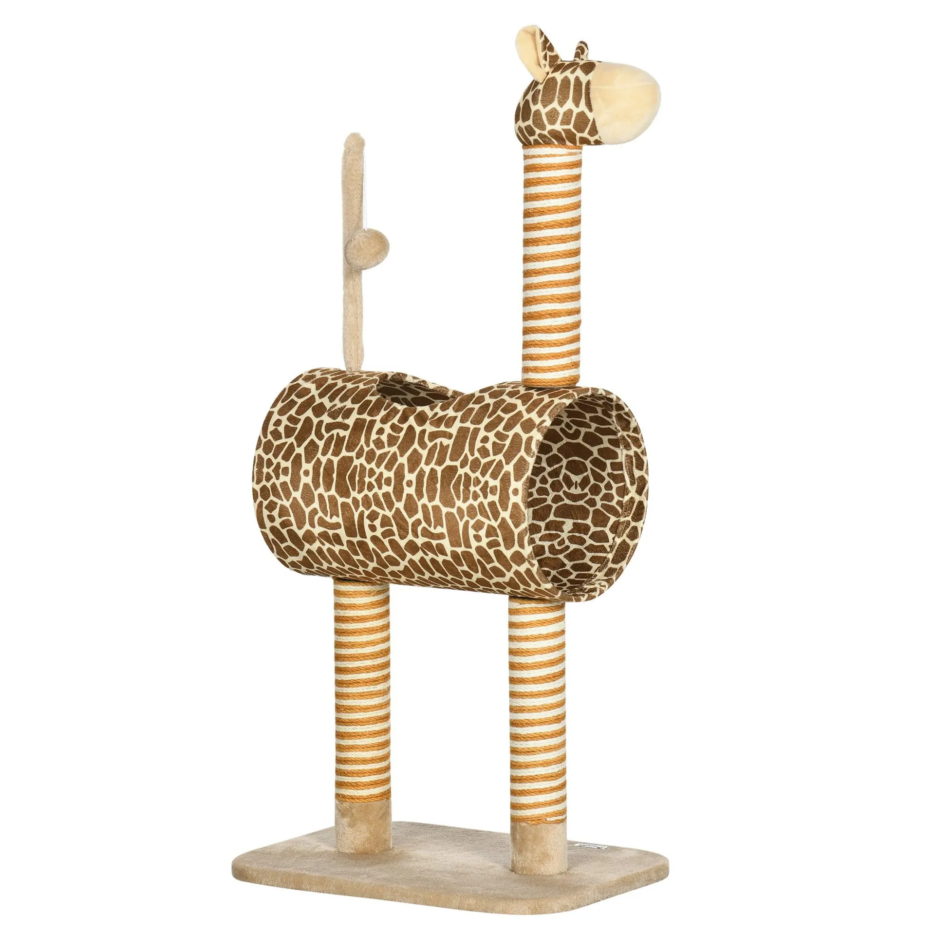 PawHut Cat Tree Cute Giraffe Kitten Play Tower w/ Scratching Posts, Tunnel, Ball