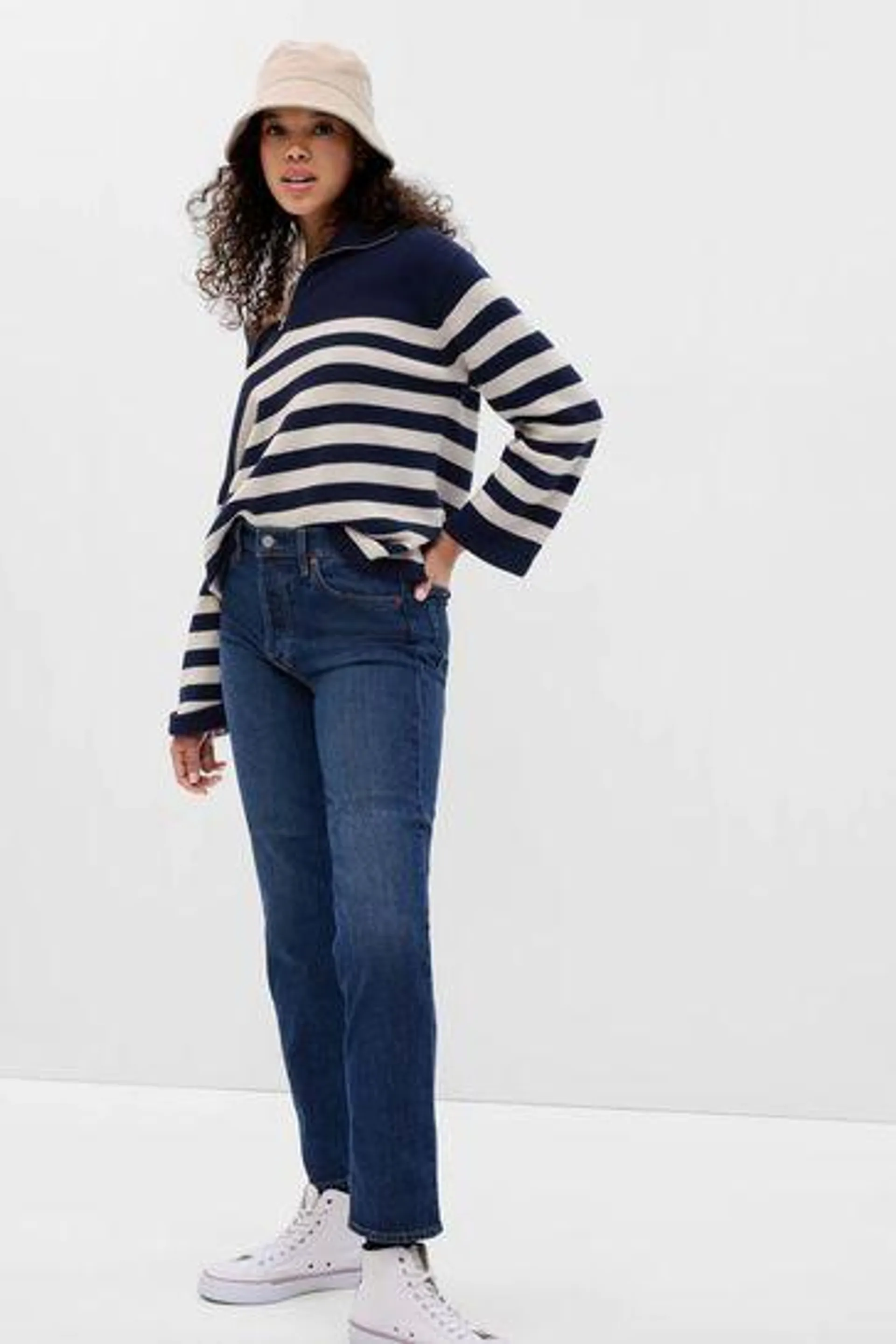 High Waisted Cheeky Straight Leg Jeans