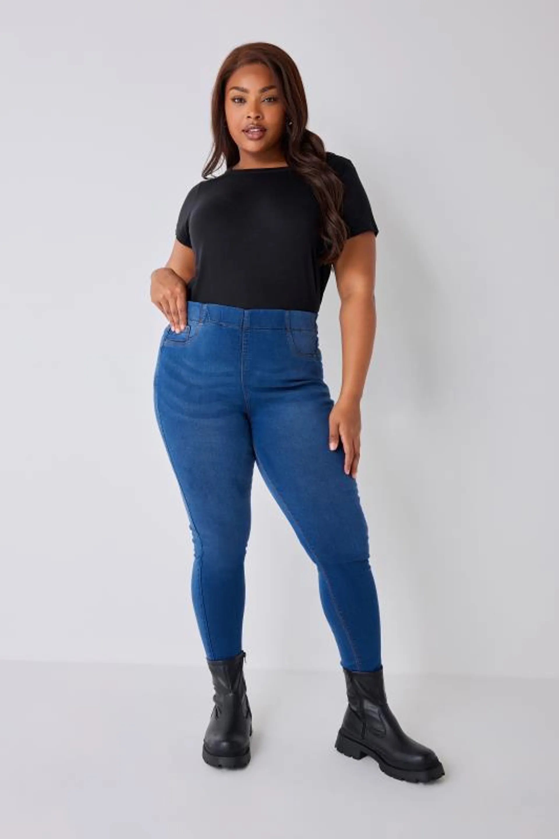 YOURS FOR GOOD Curve Mid Blue Stretch Pull On JENNY Jeggings