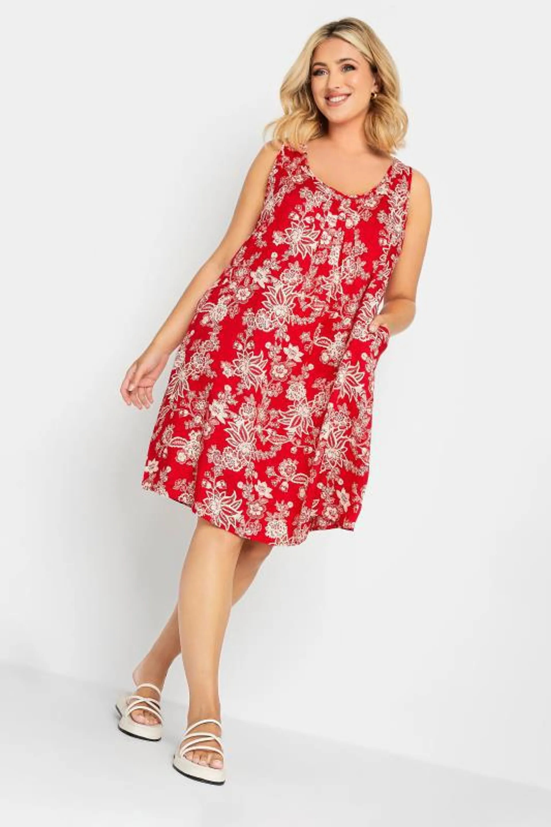 YOURS Curve Red Paisley Print Pocket Dress