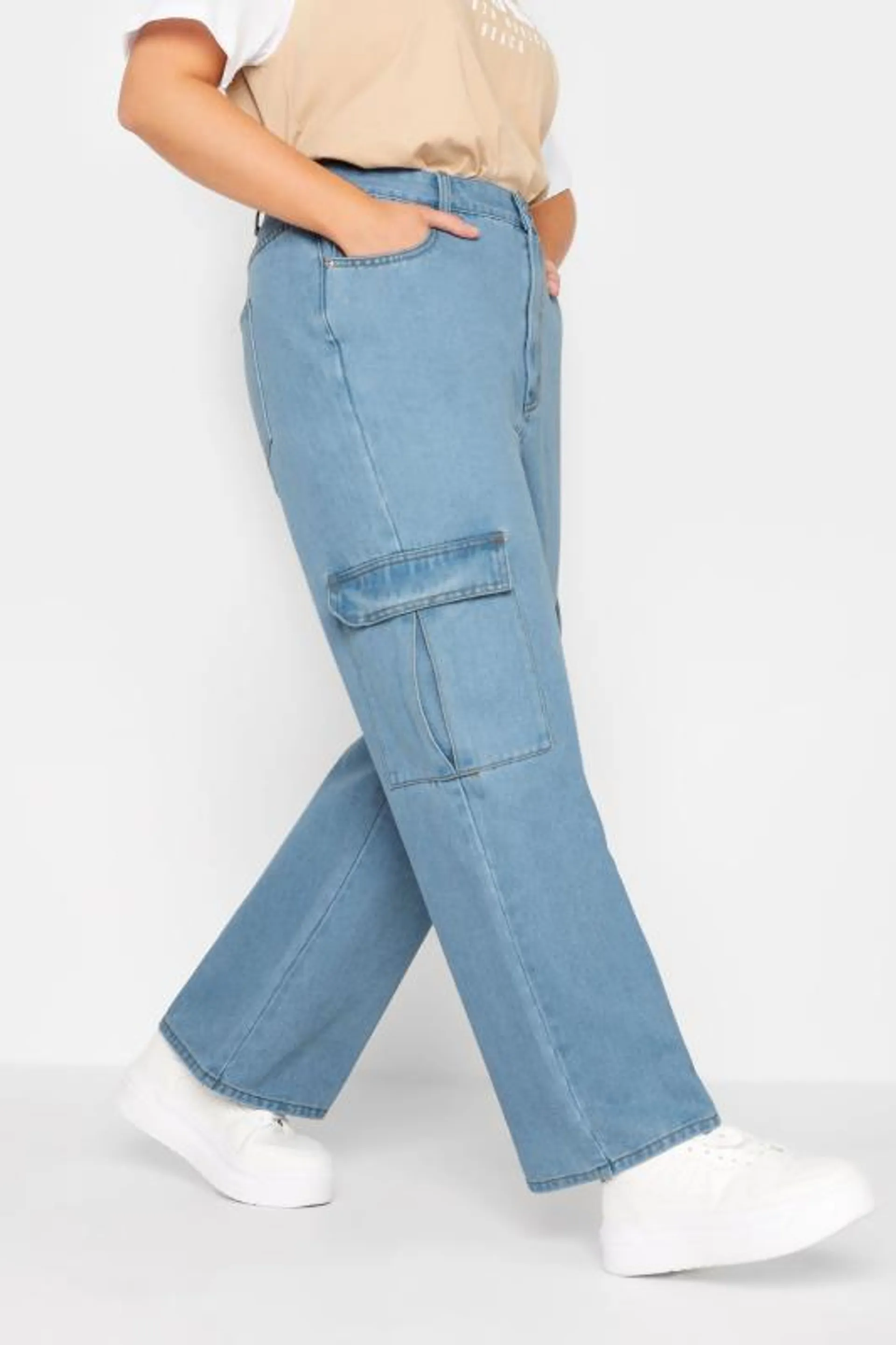 YOURS Curve Blue Cargo Jeans