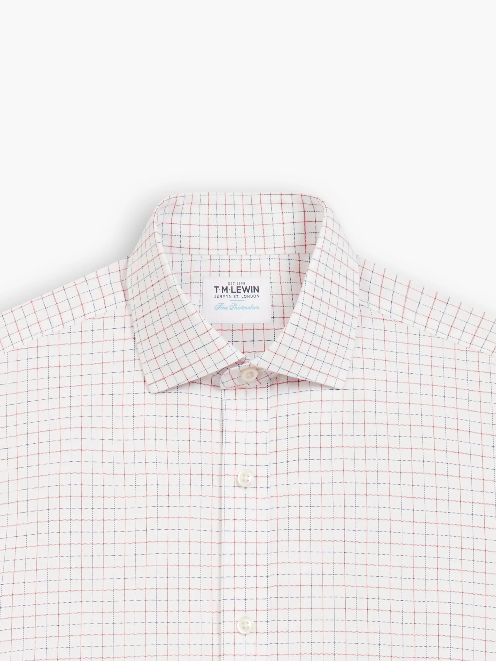 Non-Iron Navy & Red Double Check Oxford Regular Fit Single Cuff Classic Collar Shirt